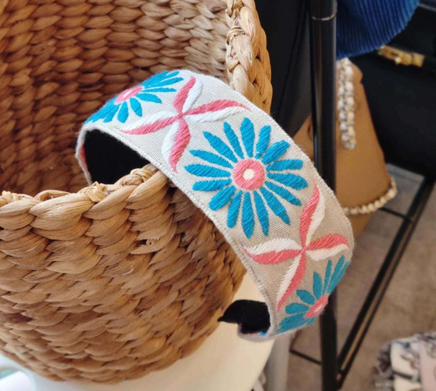 Embroidered Wide Headband Boho Chic Floral Hair Accessory Labor Day summer autumn fall Handmade in Korea for women and kids [with Pinkluvme]