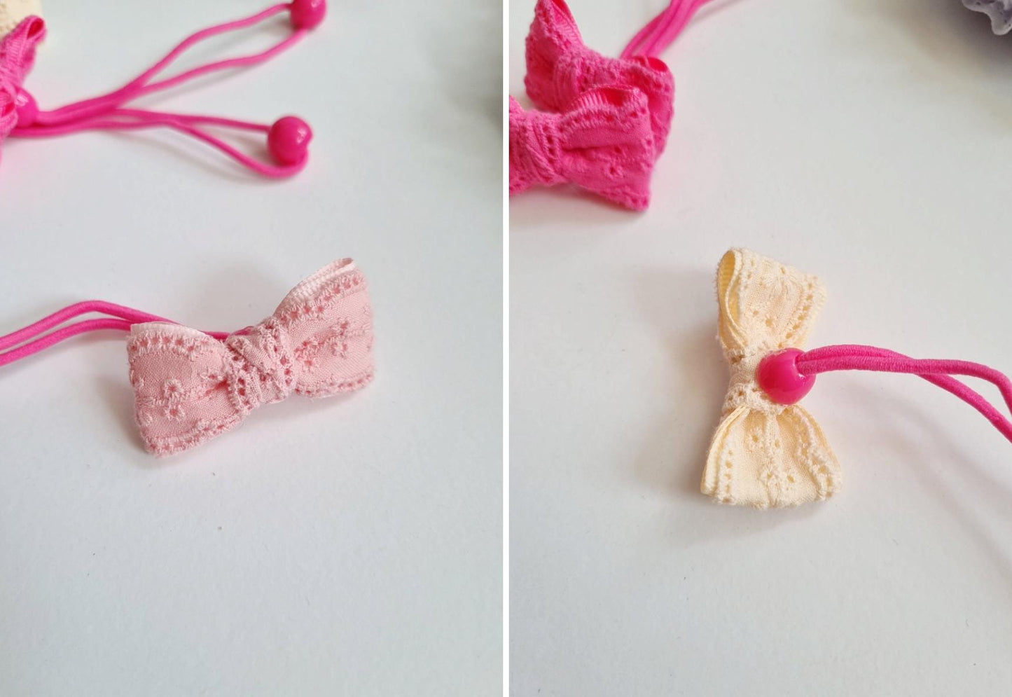 Lace Ribbon Bow Hair Tie Set Elegant Double Pack pigtail elastics handmade ribbon bow Korean Kpop idol style mom and girl [with Pinkluvme]