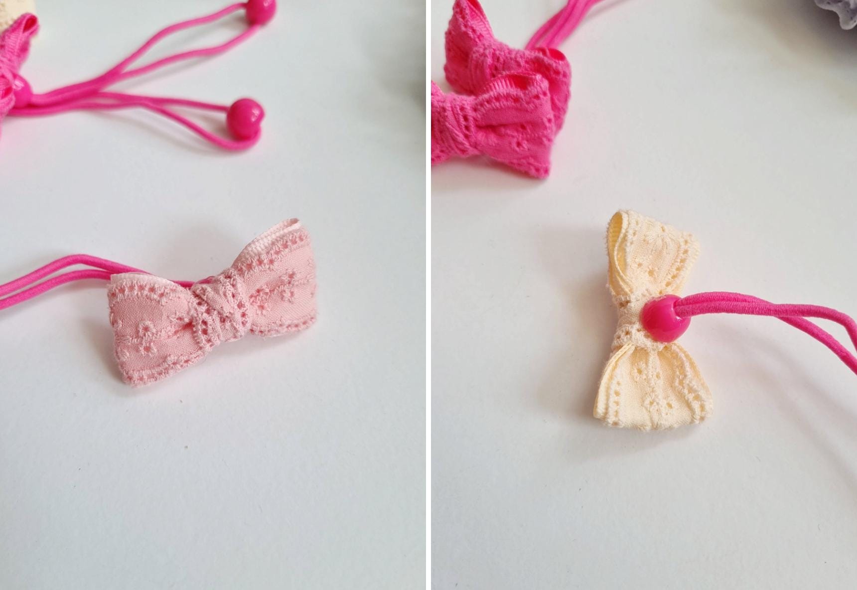 Lace Ribbon Bow Hair Tie Set Elegant Double Pack pigtail elastics handmade ribbon bow Korean Kpop idol style mom and girl [with Pinkluvme]