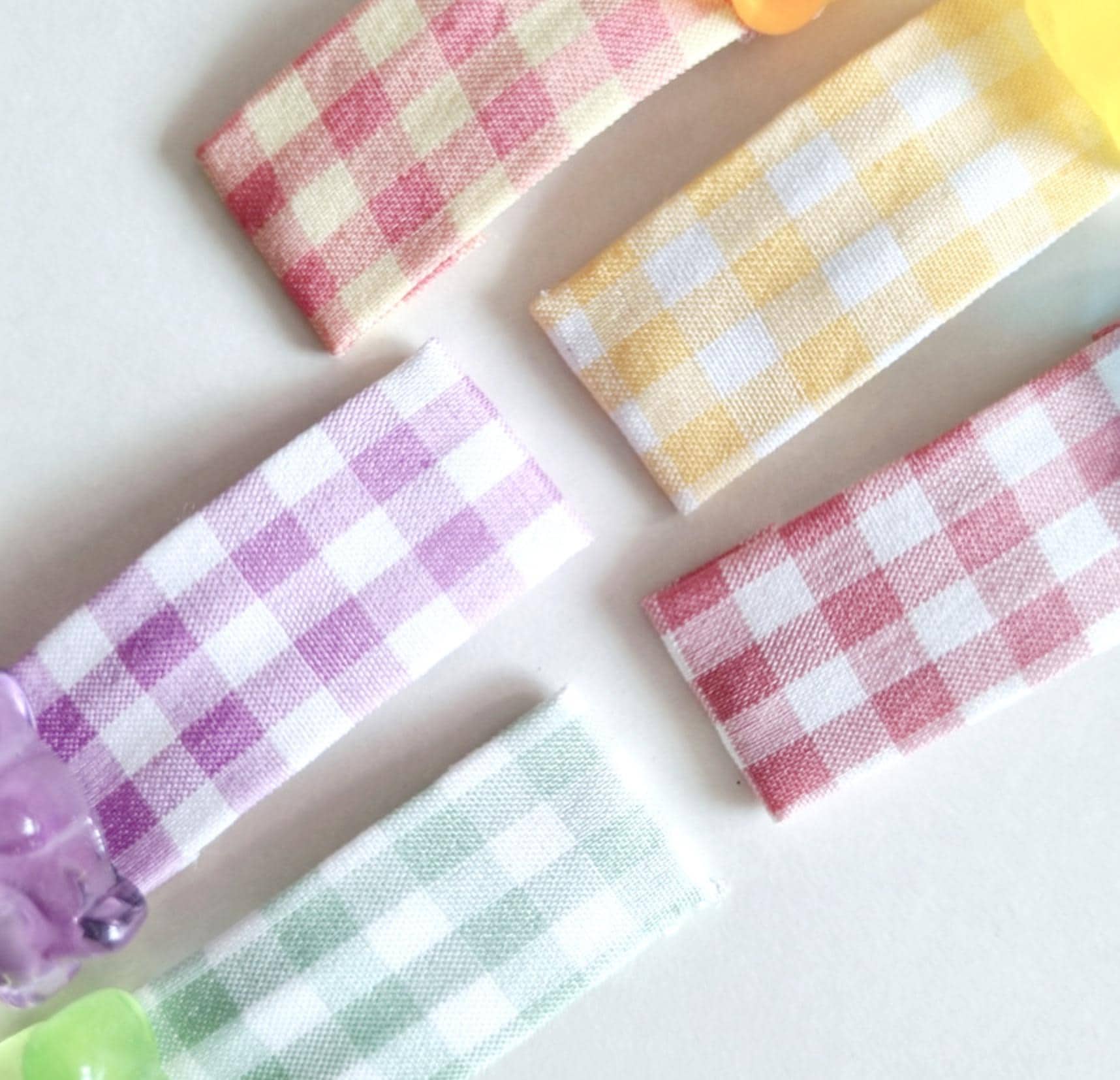 Jelly Gummy Bear Mini Hair Snap Clip 5-Piece Set Handmade in Korea checkered fabric mom and girl look school daily [with Pinkluvme]