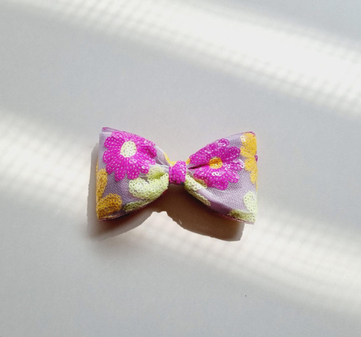 Aloha Pastel Sequin Flower Bow Clip Yellow green blue purple Hawaii tropical summer beach party puffy ribbon handmade floral with Pinkluvme