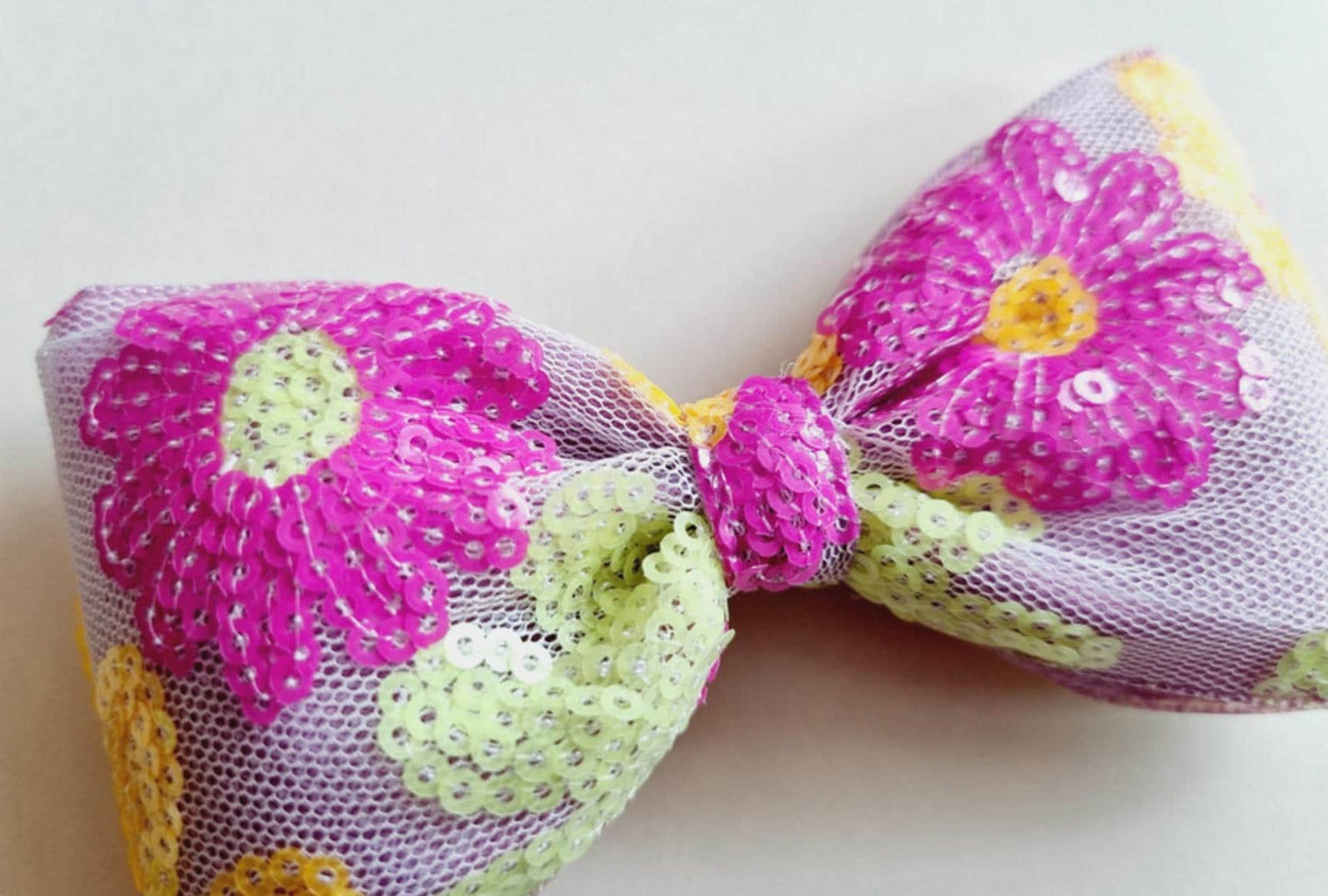 Aloha Pastel Sequin Flower Bow Clip Yellow green blue purple Hawaii tropical summer beach party puffy ribbon handmade floral with Pinkluvme