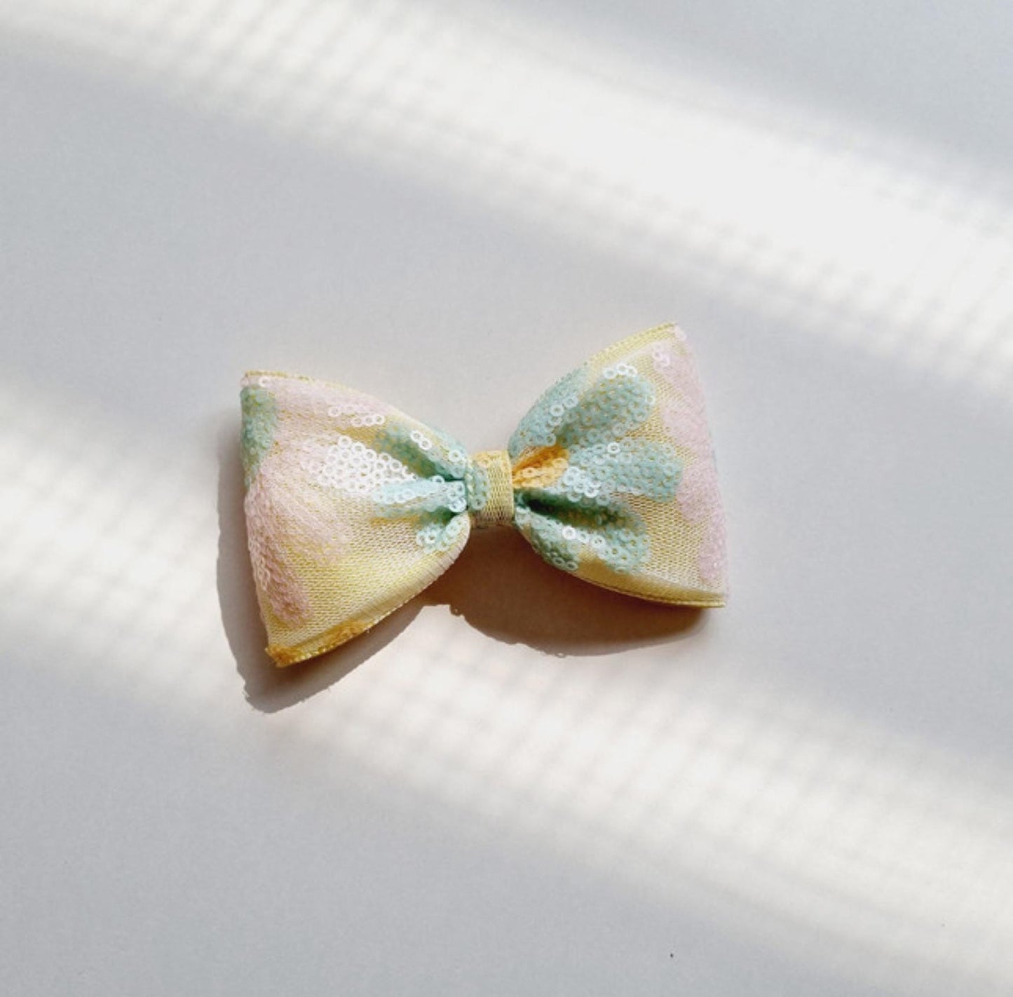 Aloha Pastel Sequin Flower Bow Clip Yellow green blue purple Hawaii tropical summer beach party puffy ribbon handmade floral with Pinkluvme