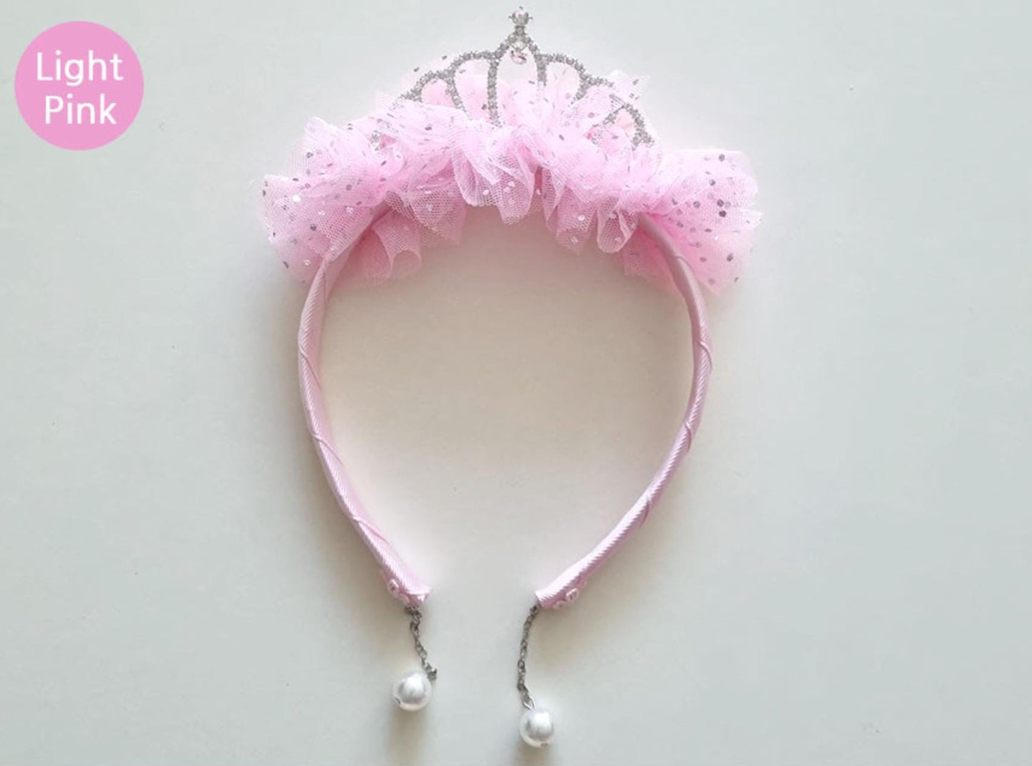 Sparkle Princess Tiara Headband Queen fluffy faux pearl earring handcrafted lightweight pink shades peach white Kpop idol [with Pinkluvme]