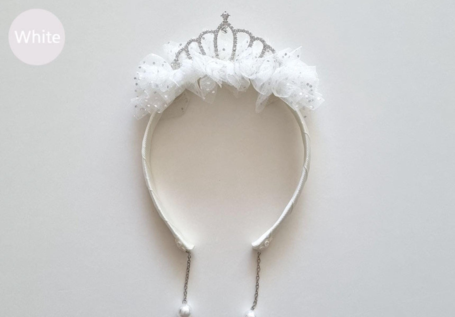 Sparkle Princess Tiara Headband Queen fluffy faux pearl earring handcrafted lightweight pink shades peach white Kpop idol [with Pinkluvme]