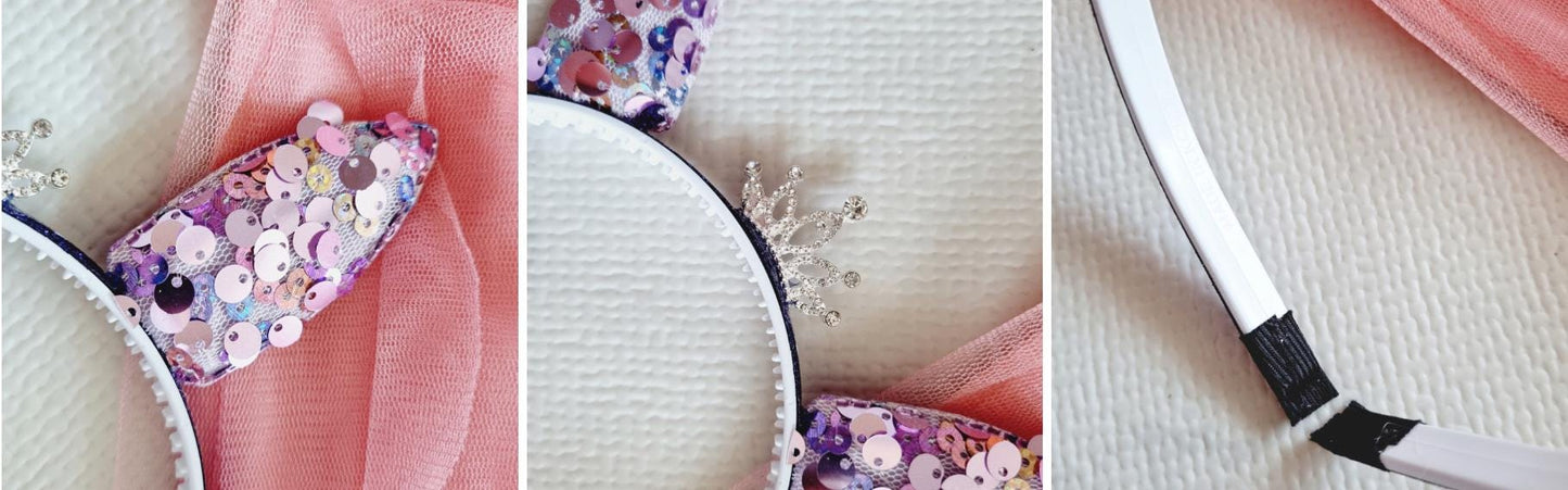 Sparkle Bunny Tiara Headband Handcrafted Peach purple pink rainbow sequin glitter band photoshoot cosplay kpop idol party [with Pinkluvme]