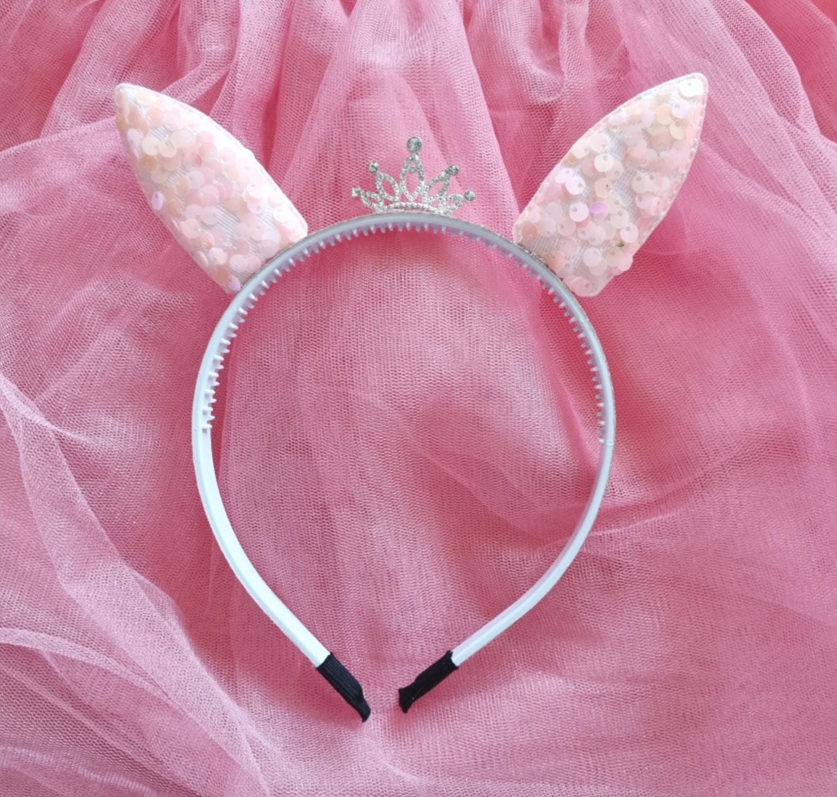 Sparkle Bunny Tiara Headband Handcrafted Peach purple pink rainbow sequin glitter band photoshoot cosplay kpop idol party [with Pinkluvme]