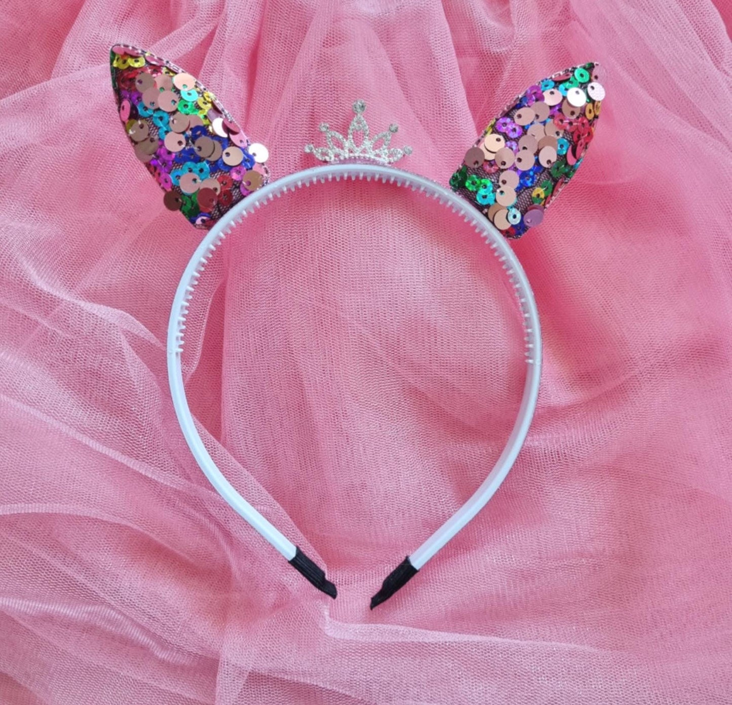 Sparkle Bunny Tiara Headband Handcrafted Peach purple pink rainbow sequin glitter band photoshoot cosplay kpop idol party [with Pinkluvme]