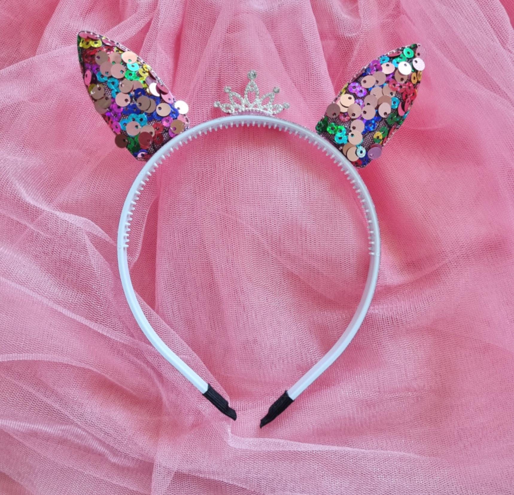 Sparkle Bunny Tiara Headband Handcrafted Peach purple pink rainbow sequin glitter band photoshoot cosplay kpop idol party [with Pinkluvme]