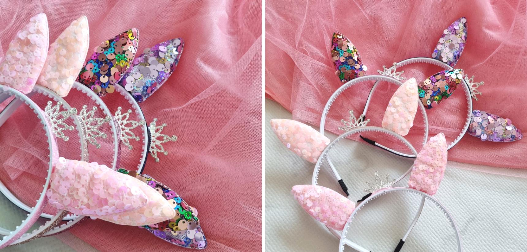 Sparkle Bunny Tiara Headband Handcrafted Peach purple pink rainbow sequin glitter band photoshoot cosplay kpop idol party [with Pinkluvme]