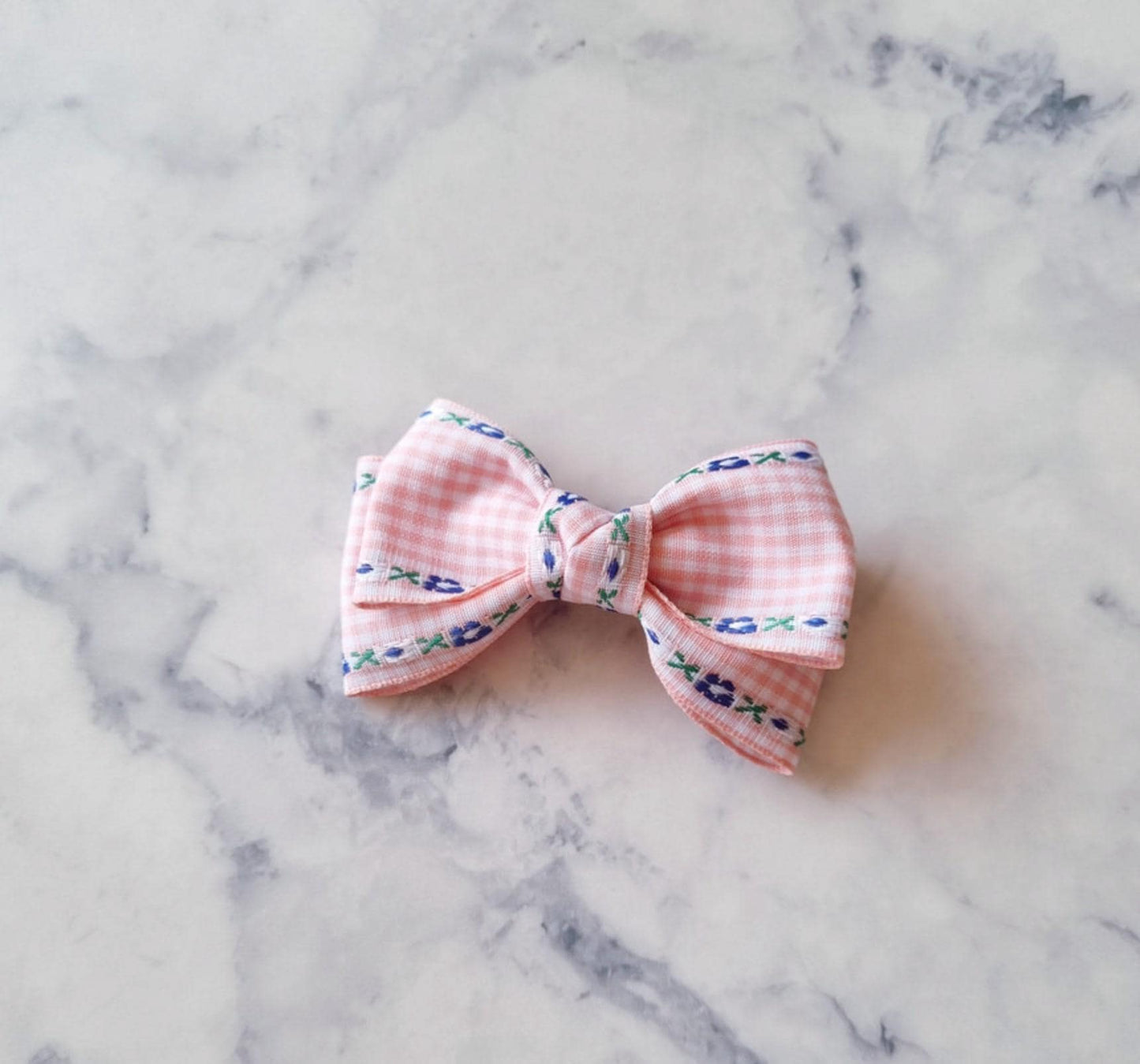 Gingham Garden Double Bow Hair Clip checkered pink orange red yellow purple Korean handmade pastel ribbon nickel free [with Pinkluvme]