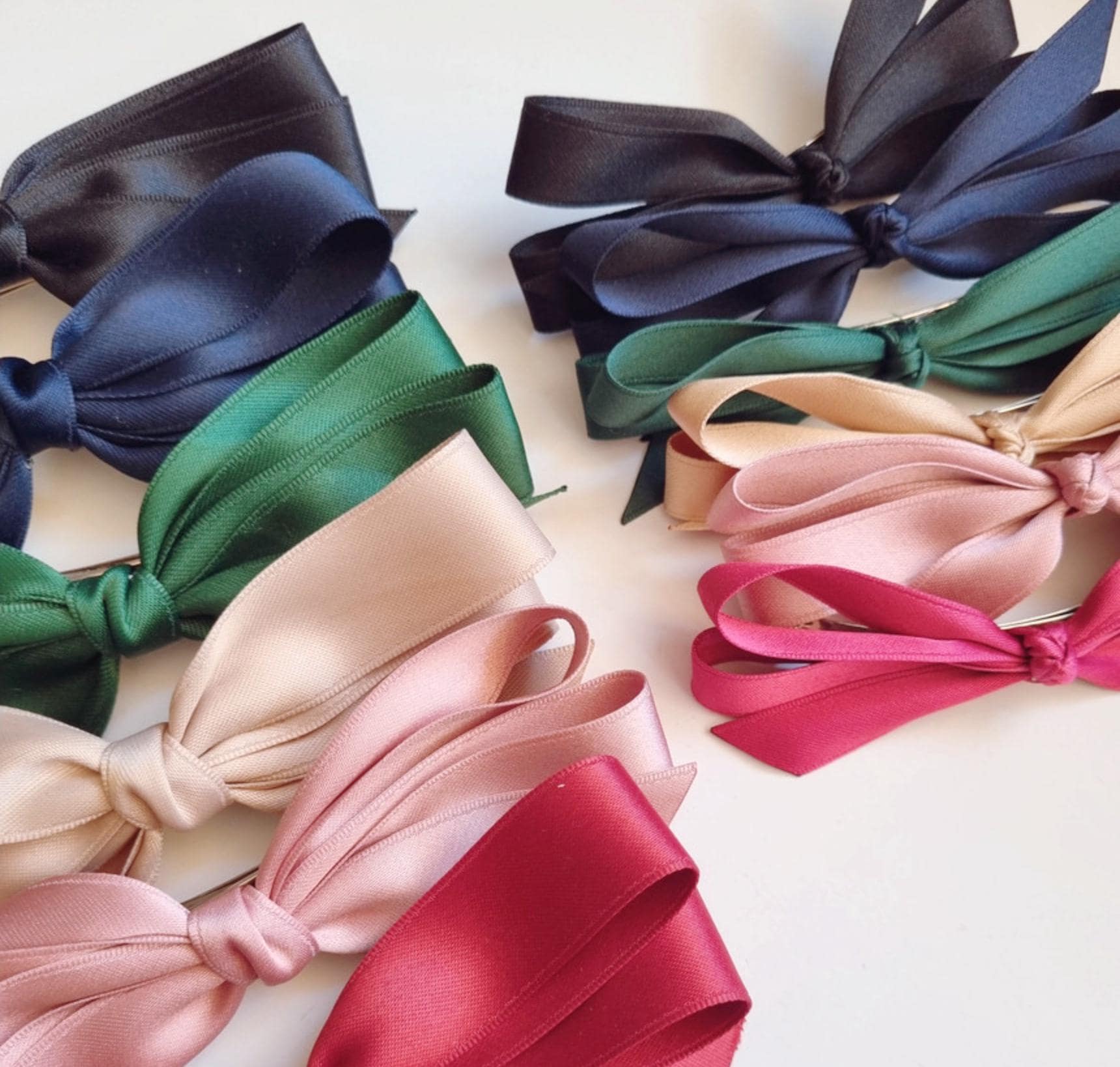 Classic Satin Bow Hair Barrette Medium & Large Sizes available in 6 colors Handmade in Korea 15 yrs experience mom and girl [with Pinkluvme]