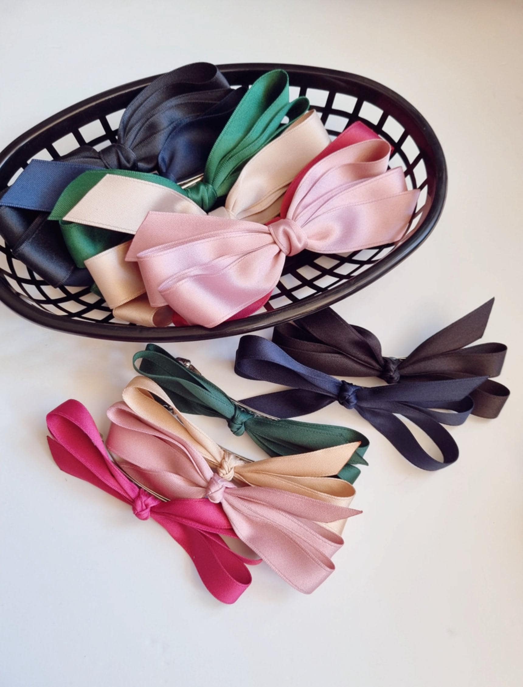 Classic Satin Bow Hair Barrette Medium & Large Sizes available in 6 colors Handmade in Korea 15 yrs experience mom and girl [with Pinkluvme]