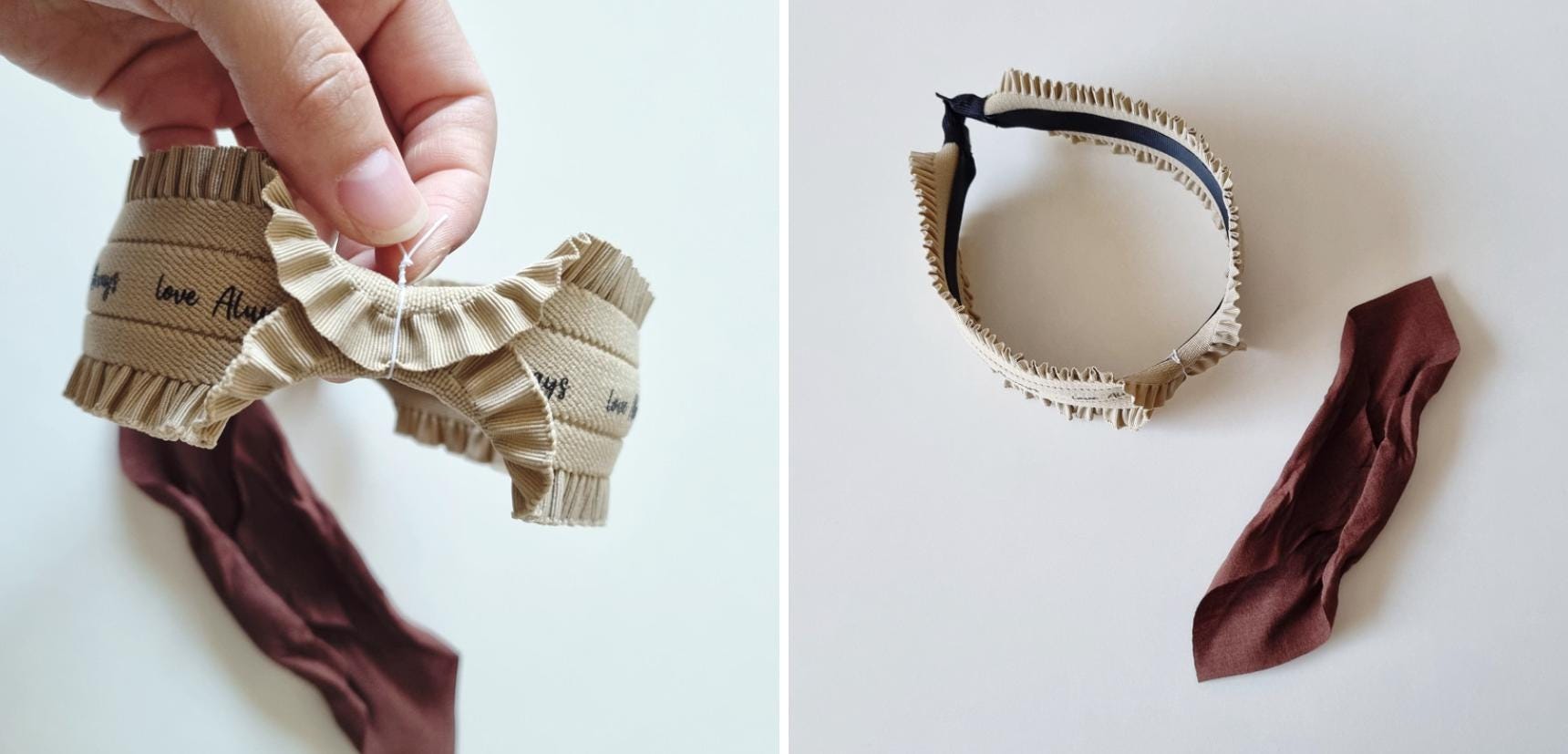 Ruffle Scarf Bow Headband – Detachable Ribbon Hairband girl daily school hairband with lettering mom and daughter style [with Pinkluvme]