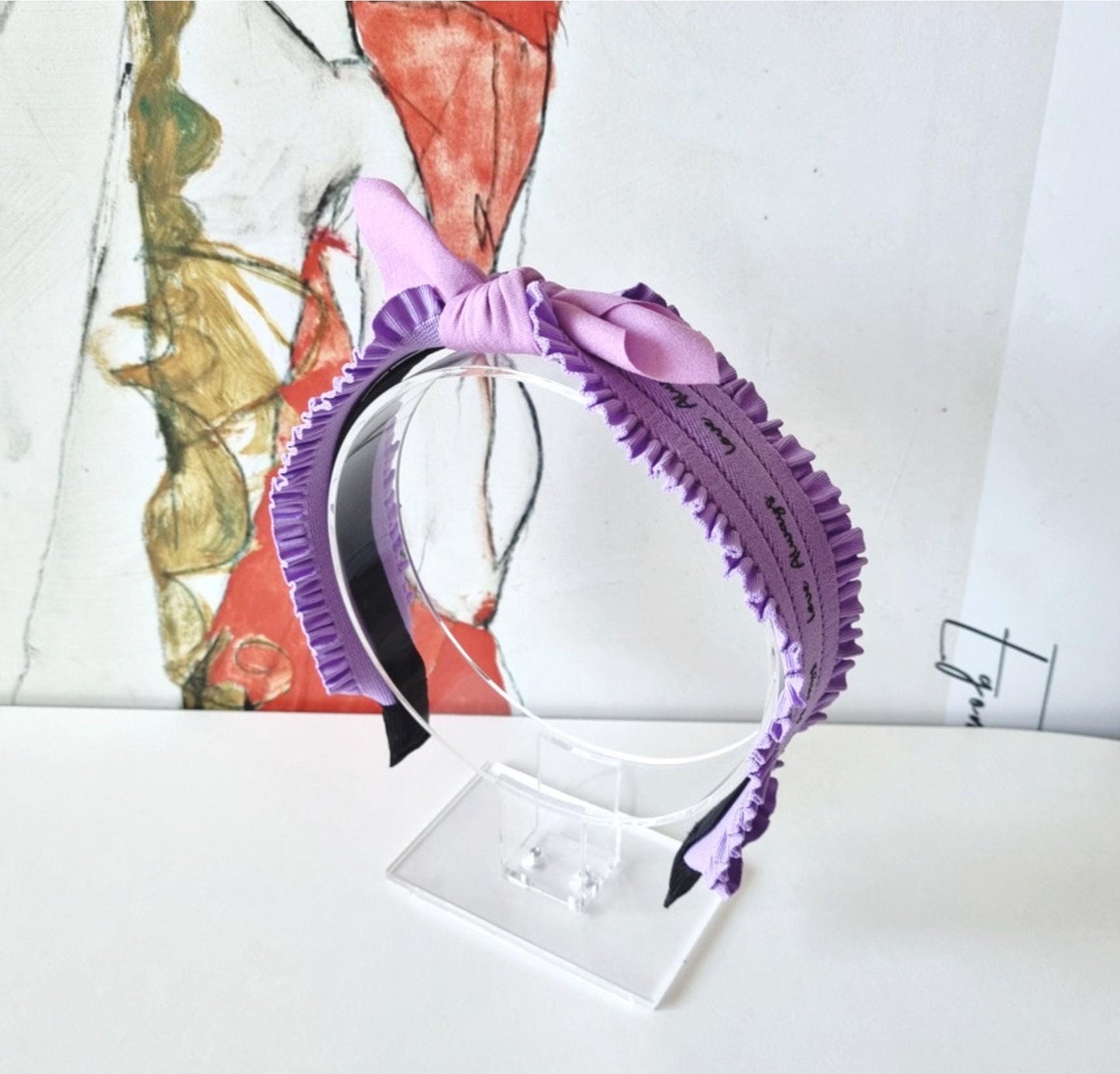 Ruffle Scarf Bow Headband – Detachable Ribbon Hairband girl daily school hairband with lettering mom and daughter style [with Pinkluvme]