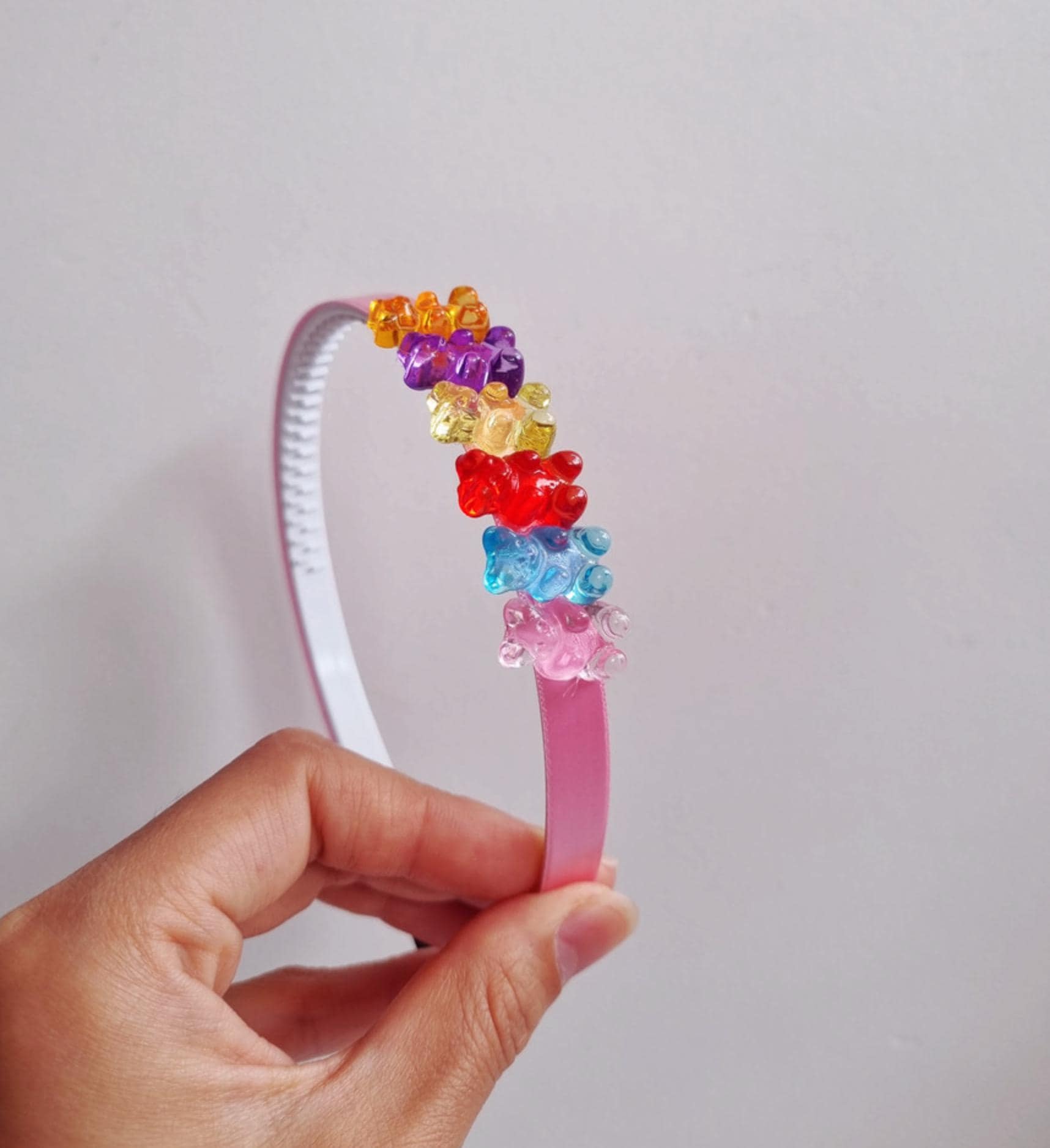 Rainbow Gummy Bear Headband – Cute Colorful Hair Accessory child girl toddler hairband clear charms pink blue purple daily [with Pinkluvme]