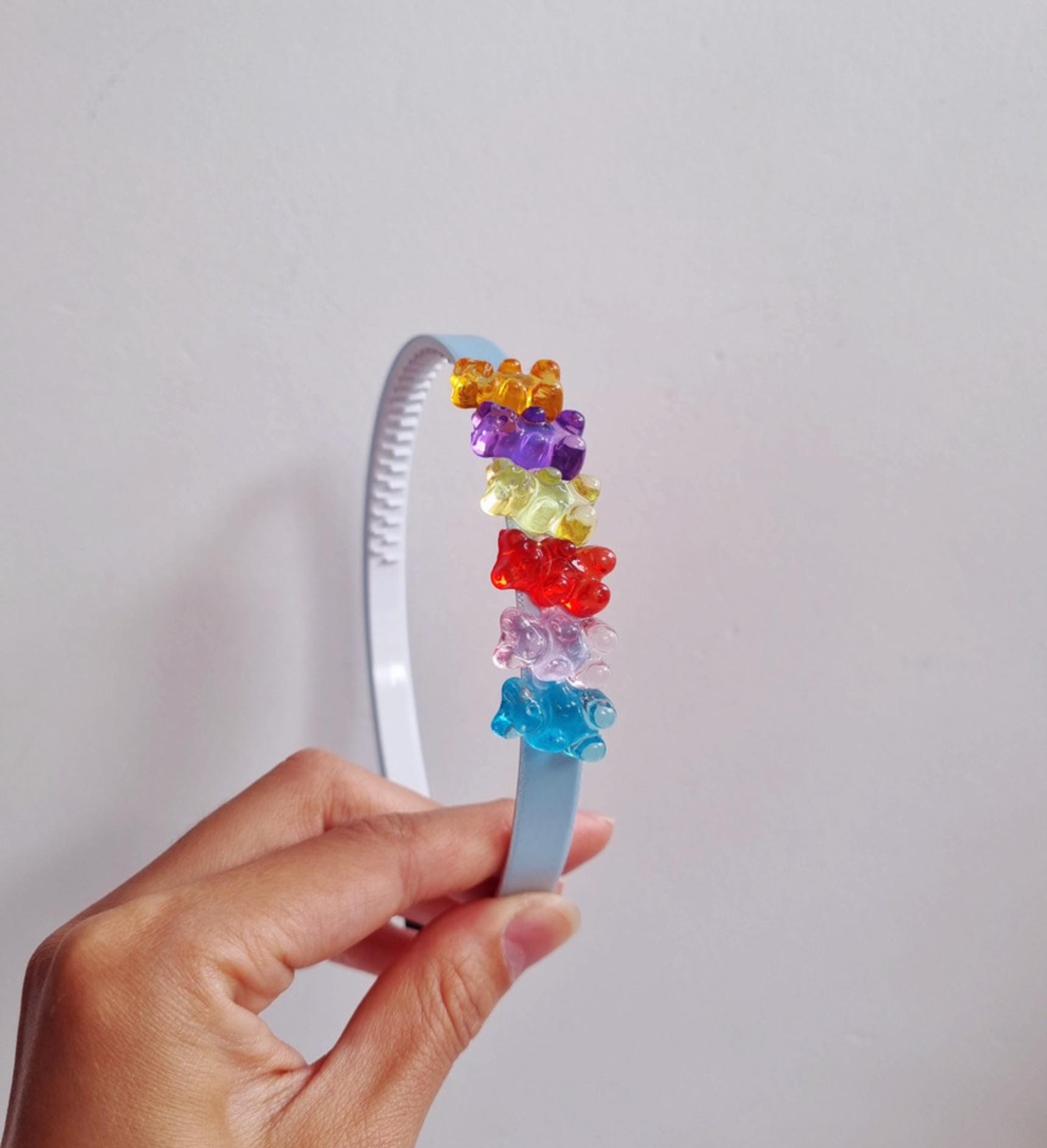 Rainbow Gummy Bear Headband – Cute Colorful Hair Accessory child girl toddler hairband clear charms pink blue purple daily [with Pinkluvme]