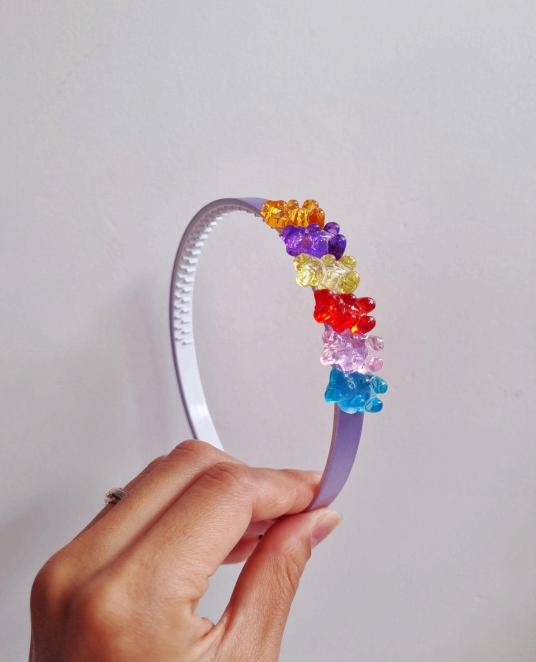 Rainbow Gummy Bear Headband – Cute Colorful Hair Accessory child girl toddler hairband clear charms pink blue purple daily [with Pinkluvme]