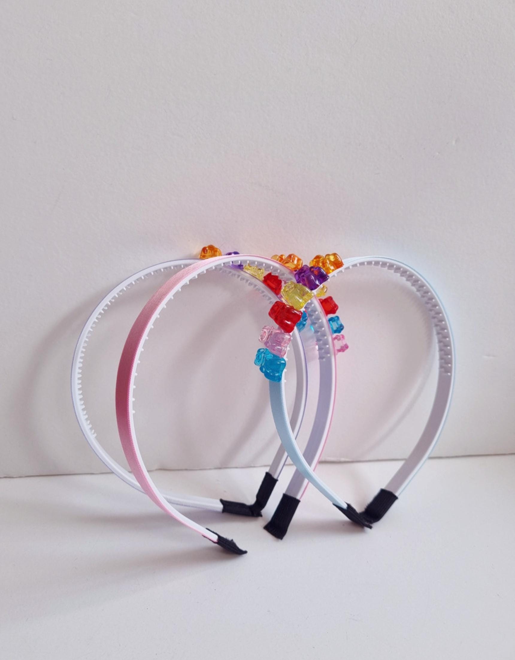 Rainbow Gummy Bear Headband – Cute Colorful Hair Accessory child girl toddler hairband clear charms pink blue purple daily [with Pinkluvme]