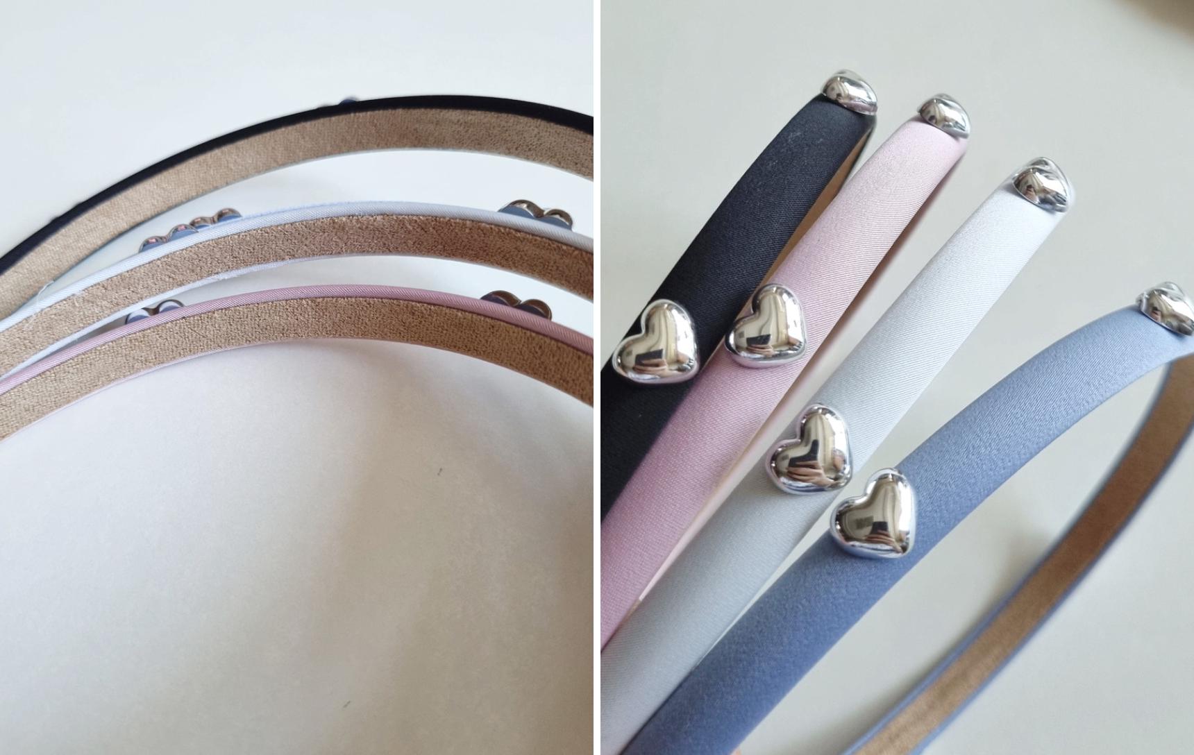 Minimalist Silver Heart Accent Headband Black, Pink, White, Blue | Simple Elegant Hair Accessory Korean handmade Kpop idol [with Pinkluvme]