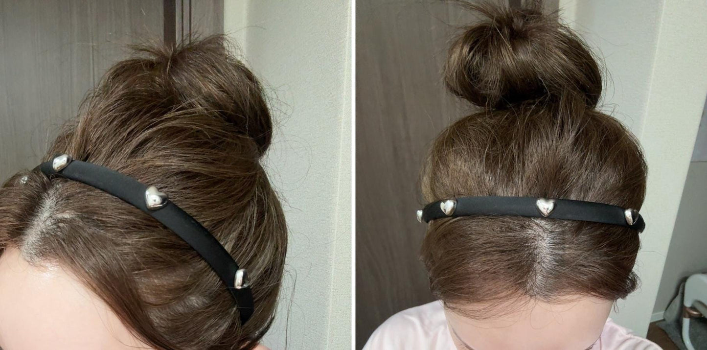 Minimalist Silver Heart Accent Headband Black, Pink, White, Blue | Simple Elegant Hair Accessory Korean handmade Kpop idol [with Pinkluvme]