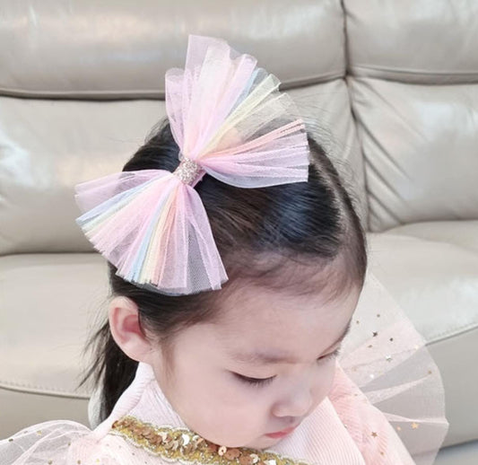 Pastel Dream Chiffon Ribbon Hair Clip Set free random rainbow snap clip Korean handmade Kpop idol birthday party princess [with Pinkluvme]