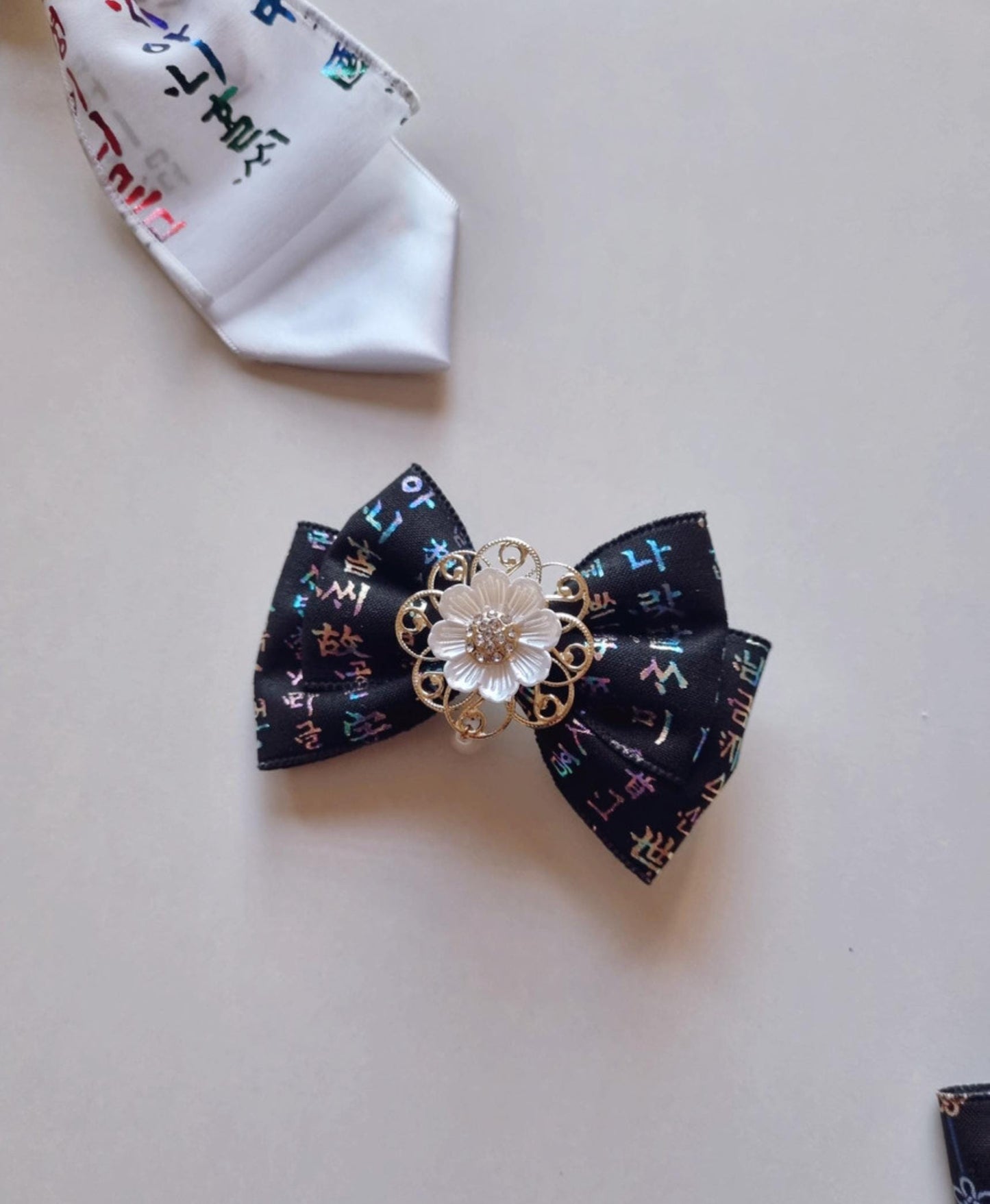 Korean Traditional Hair Bow Baessi Flower Pin 4 different pattern print hanbok seollal chuseok doljanchi layered ribbon [with Pinkluvme]