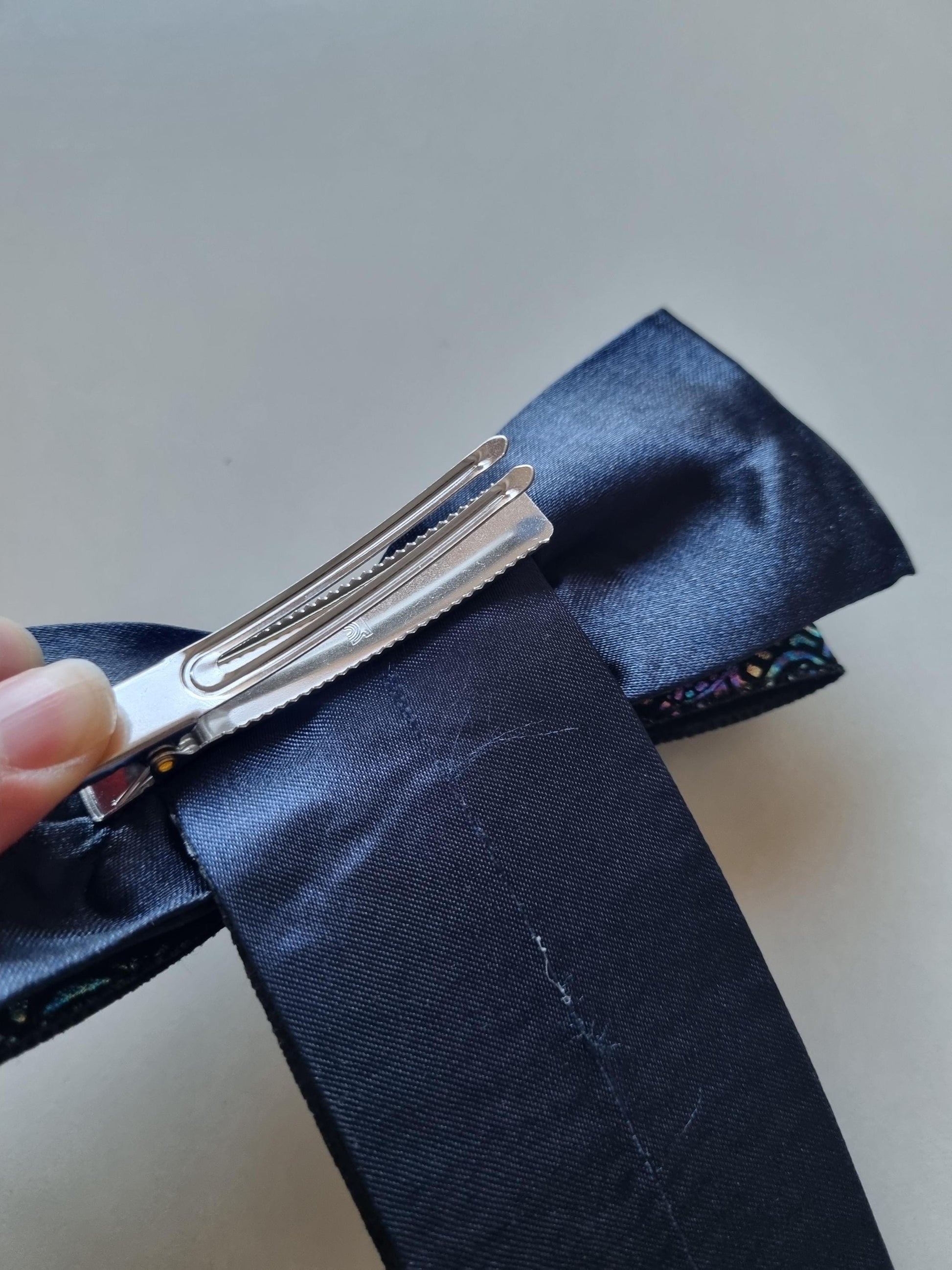 Korean Mother-of-Pearl Print Bow Daenggi Hair Clip white pink red yellow navy Kpop idol style chuseok seollal traditional [with Pinkluvme]