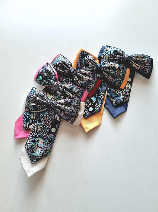 Korean Mother-of-Pearl Print Bow Daenggi Hair Clip white pink red yellow navy Kpop idol style chuseok seollal traditional [with Pinkluvme]