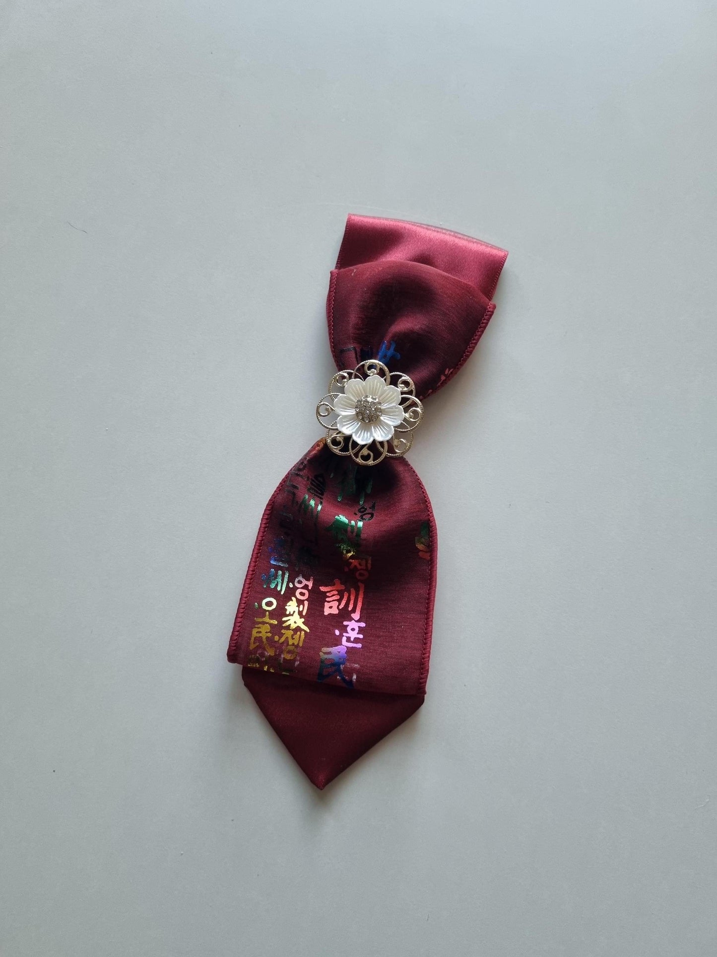 Traditional Korean Hanbok Hair Pin Elegant Daenggi Ribbon flower center red white black Kpop gift chuseok seollal doljanchi [with Pinkluvme]