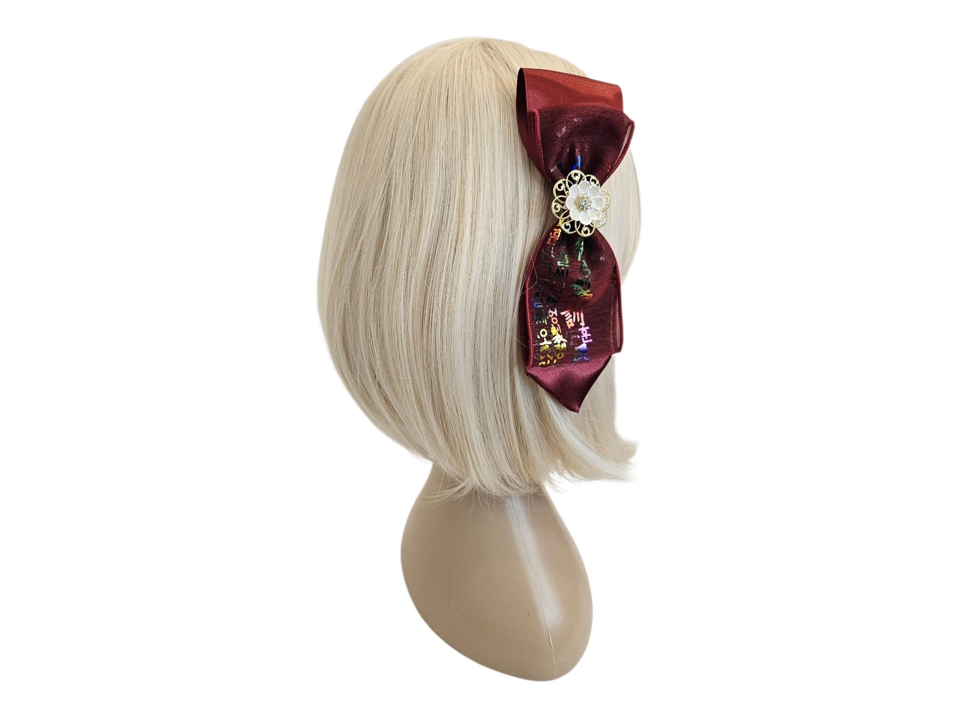 Traditional Korean Hanbok Hair Pin Elegant Daenggi Ribbon flower center red white black Kpop gift chuseok seollal doljanchi [with Pinkluvme]