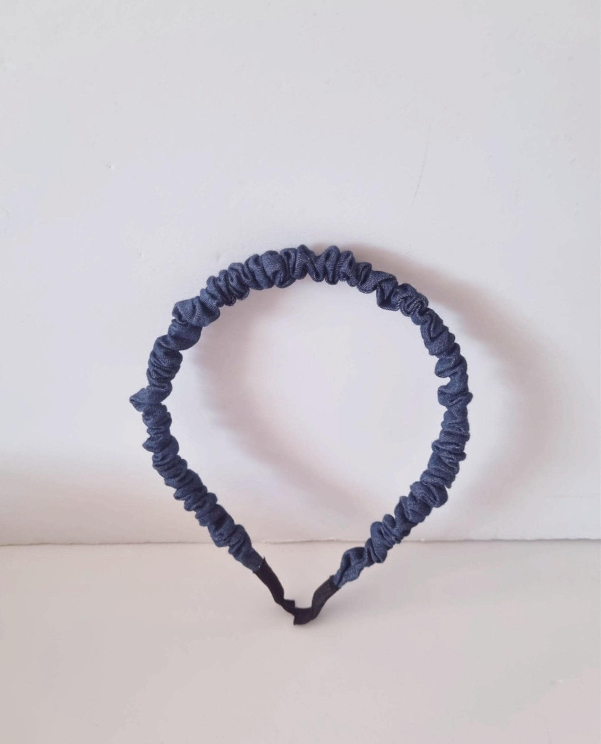 Denim Ruched Headband Classic Everyday Style light medium dark shades thin wrinkled hairband daily school mom and daughter [with Pinkluvme]