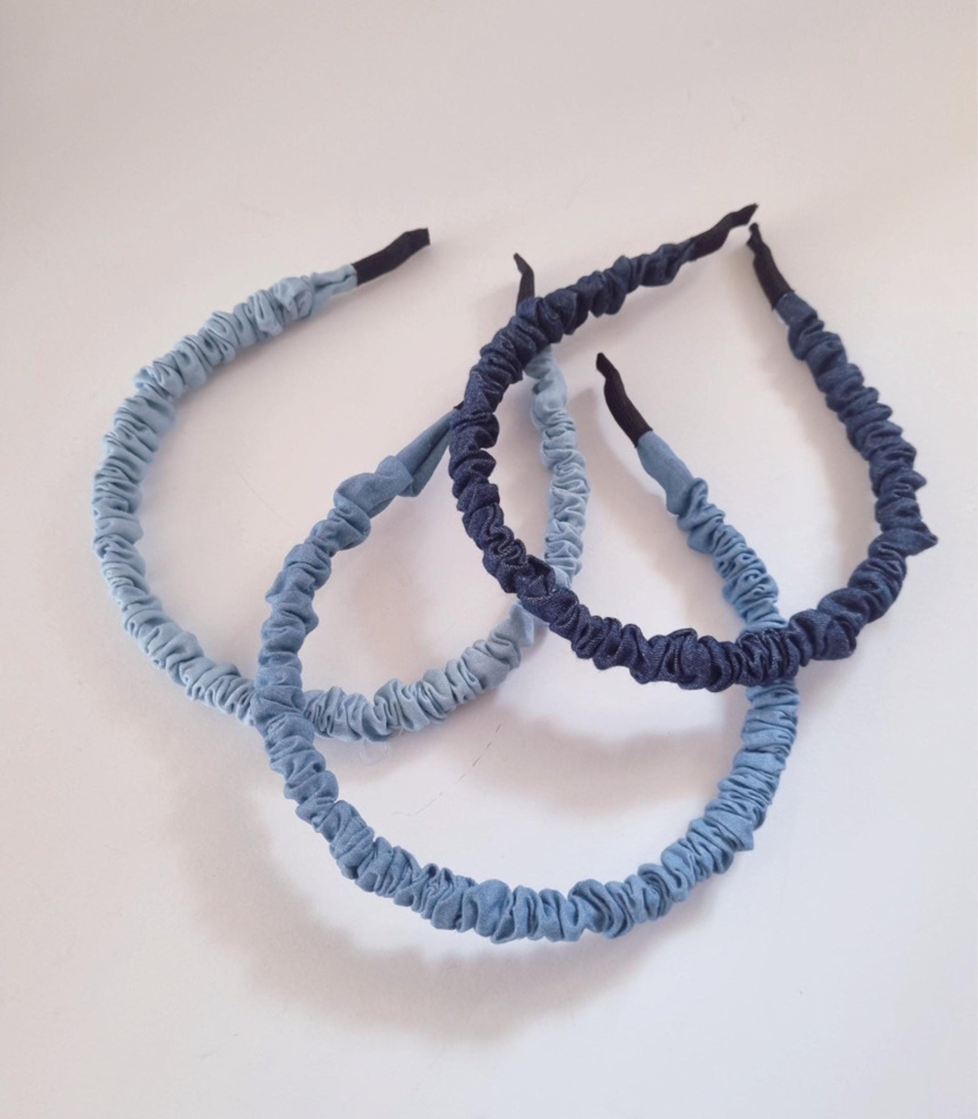 Denim Ruched Headband Classic Everyday Style light medium dark shades thin wrinkled hairband daily school mom and daughter [with Pinkluvme]