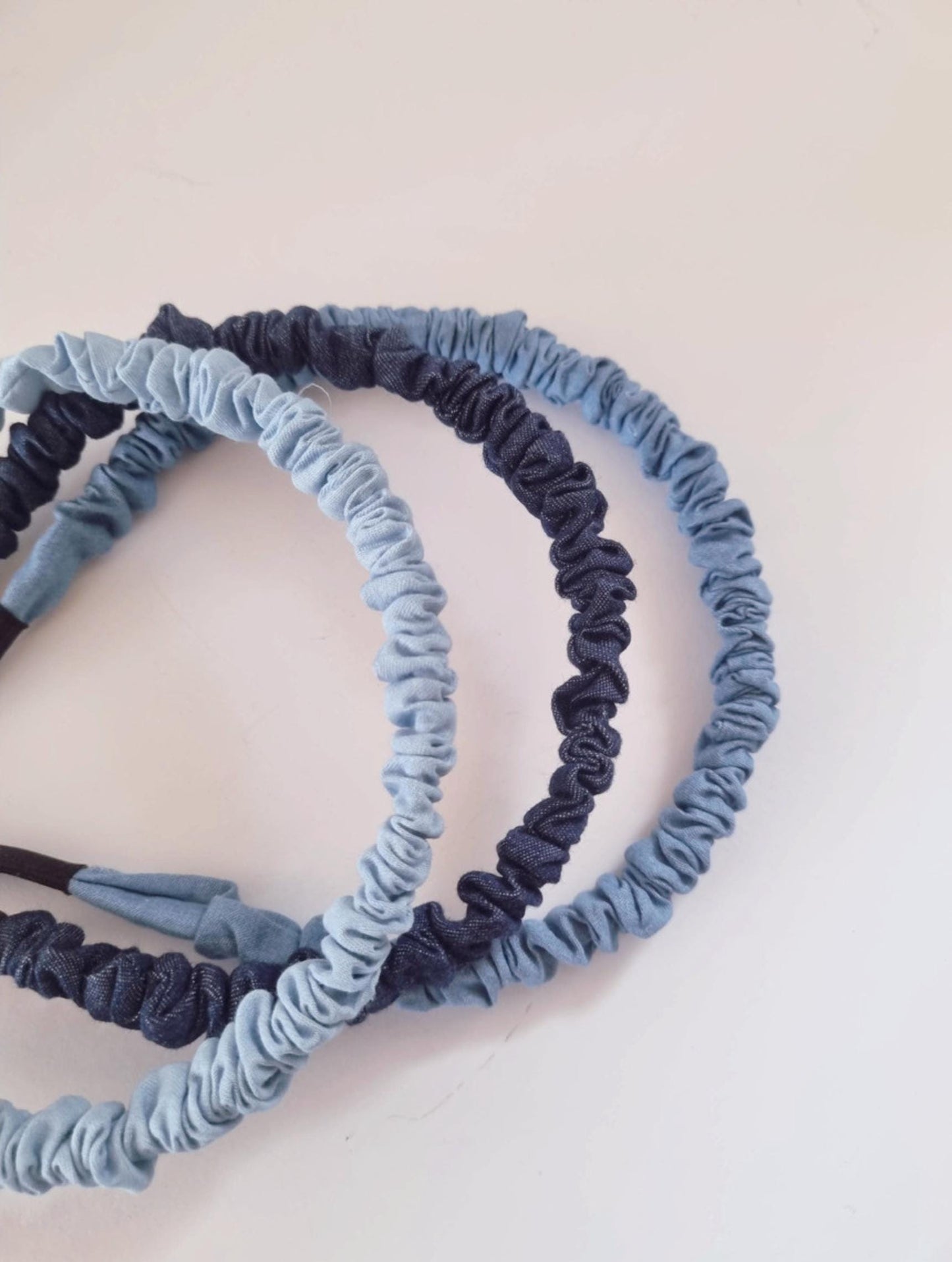 Denim Ruched Headband Classic Everyday Style light medium dark shades thin wrinkled hairband daily school mom and daughter [with Pinkluvme]