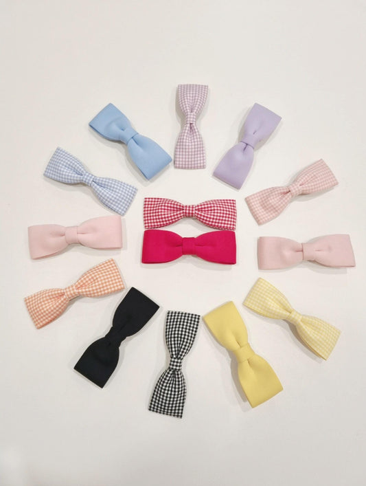 Basic & Gingham Check Ribbon Hair Clip Set child safe hypoallergenic nickel free alligator clip 7 colors handmade in Korea [with Pinkluvme]