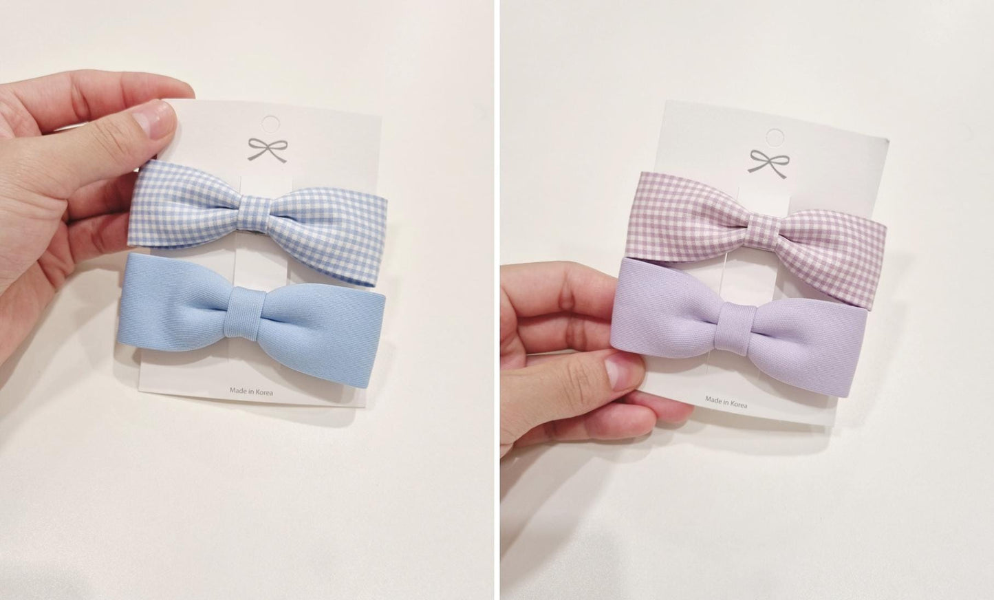 Basic & Gingham Check Ribbon Hair Clip Set child safe hypoallergenic nickel free alligator clip 7 colors handmade in Korea [with Pinkluvme]