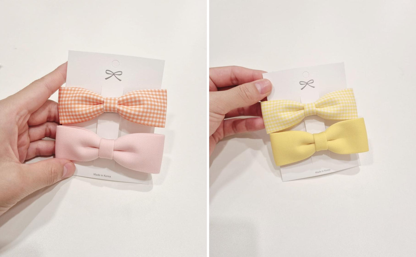 Basic & Gingham Check Ribbon Hair Clip Set child safe hypoallergenic nickel free alligator clip 7 colors handmade in Korea [with Pinkluvme]