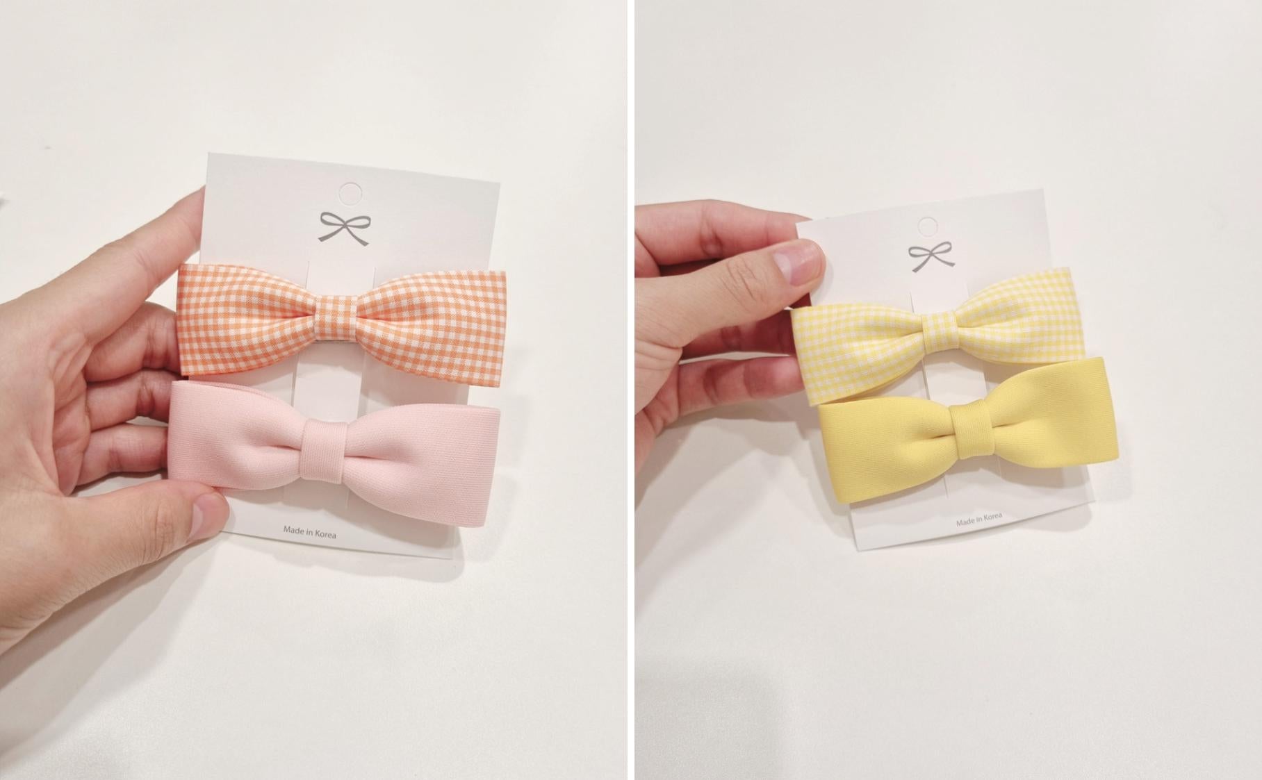 Basic & Gingham Check Ribbon Hair Clip Set child safe hypoallergenic nickel free alligator clip 7 colors handmade in Korea [with Pinkluvme]