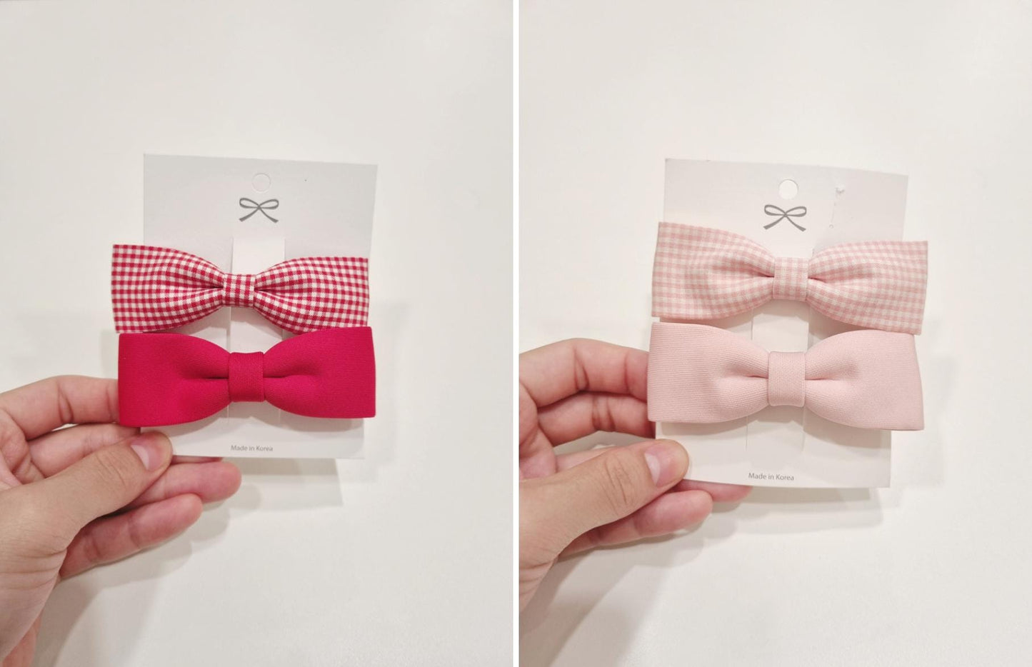 Basic & Gingham Check Ribbon Hair Clip Set child safe hypoallergenic nickel free alligator clip 7 colors handmade in Korea [with Pinkluvme]