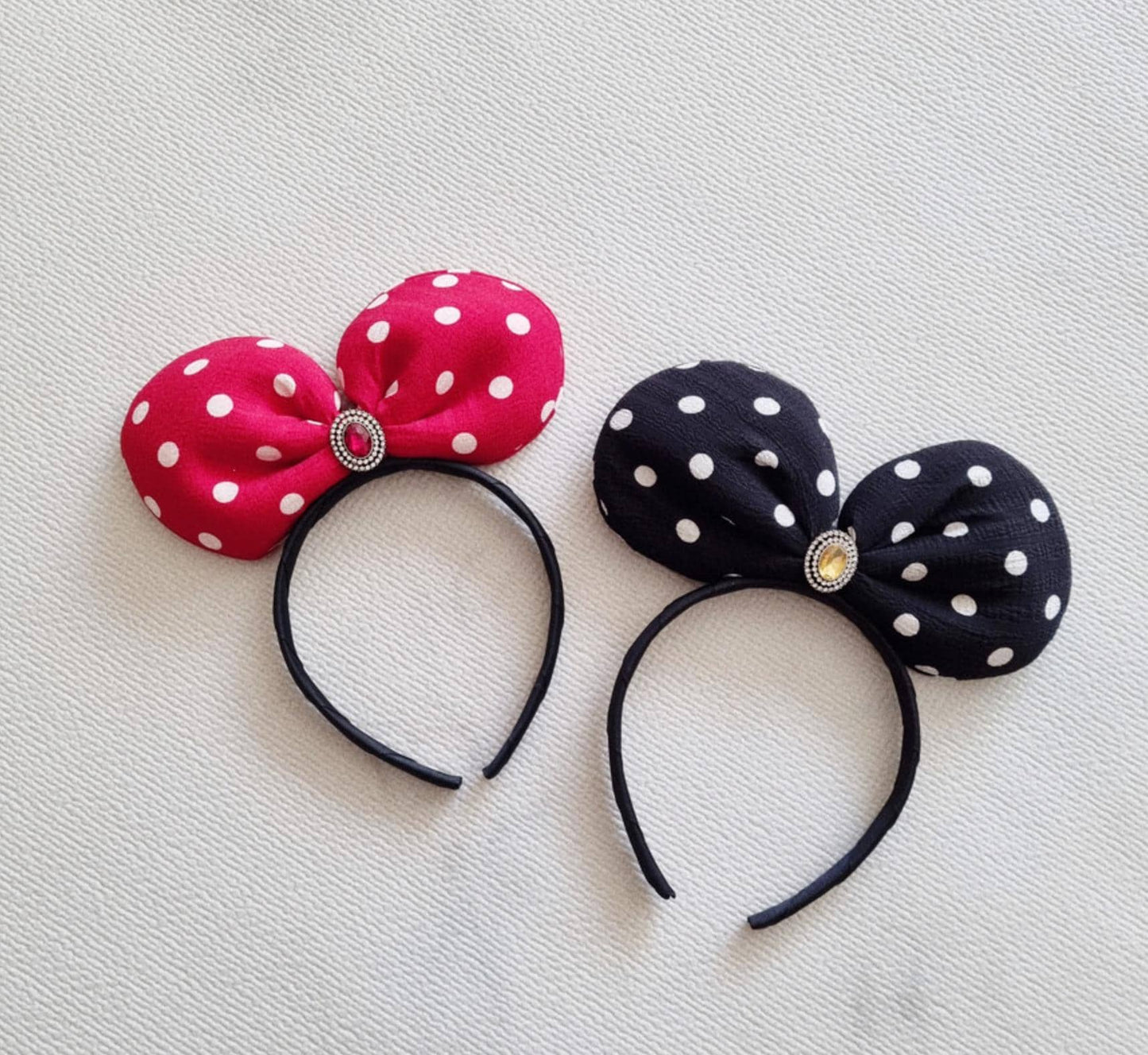Polka Dot Party Bow Headband Handmade with Gem amusement park hairband theme park minnie snow white princess halloween hair [with Pinkluvme]