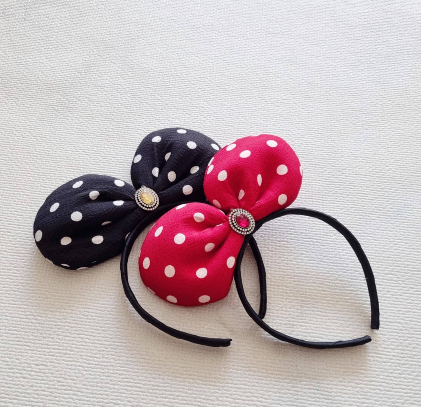 Polka Dot Party Bow Headband Handmade with Gem amusement park hairband theme park minnie snow white princess halloween hair [with Pinkluvme]