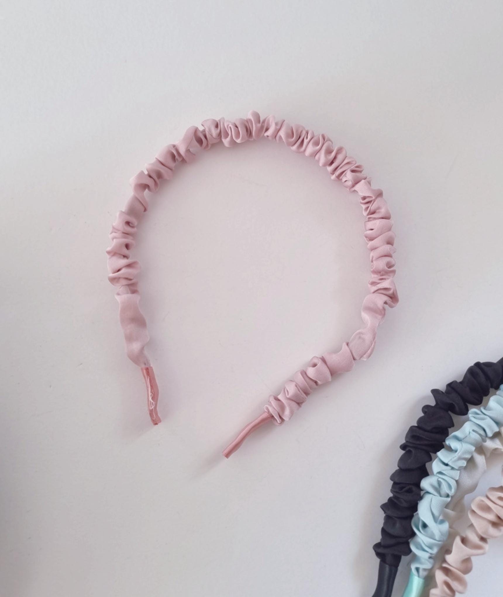 Silky Ruched Fabric Headband free size adult and children mom and daughter classic timeless pink ivory beige blue black [with Pinkluvme]