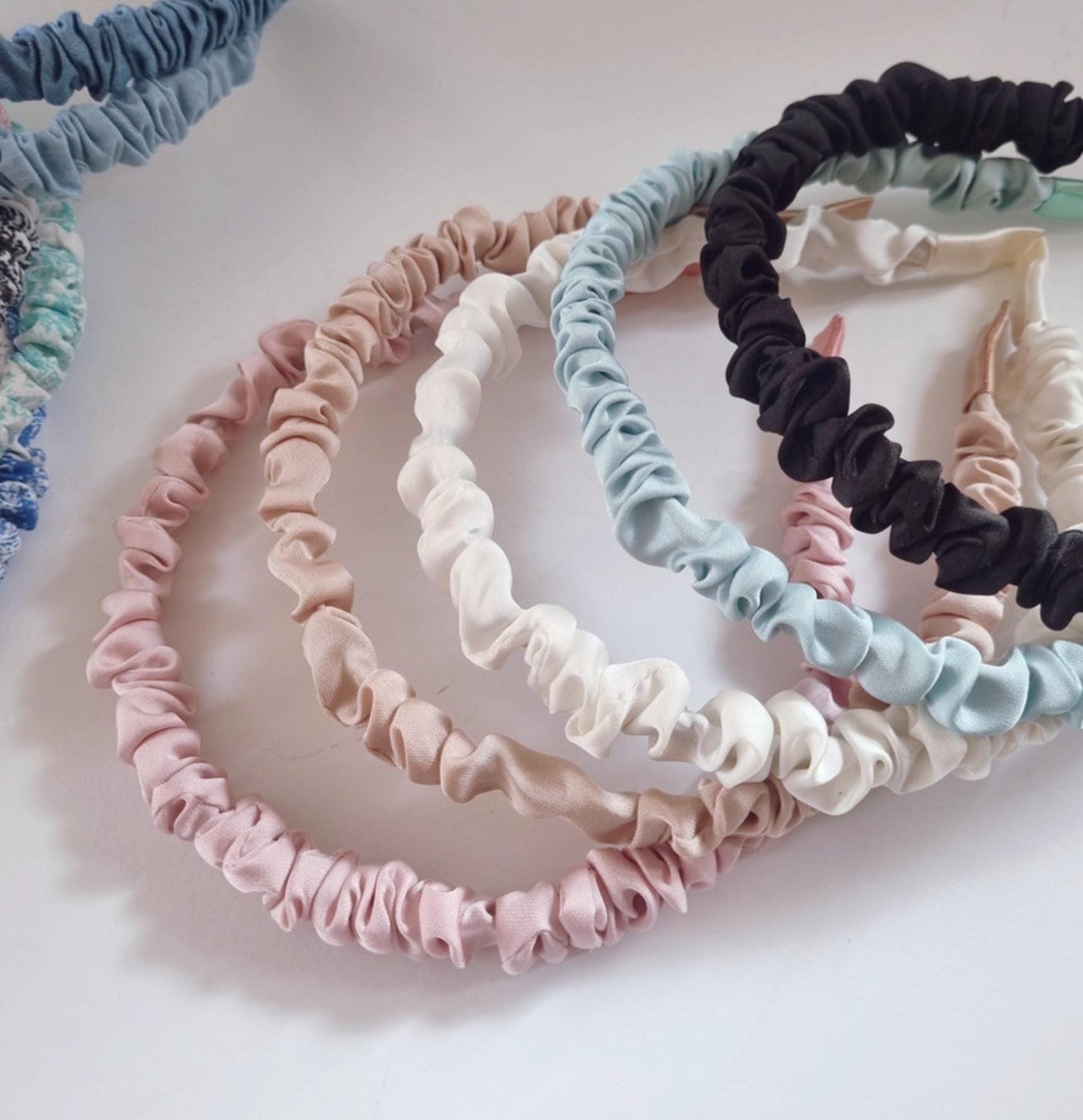 Silky Ruched Fabric Headband free size adult and children mom and daughter classic timeless pink ivory beige blue black [with Pinkluvme]