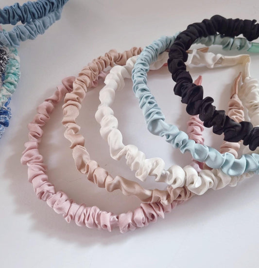 Silky Ruched Fabric Headband free size adult and children mom and daughter classic timeless pink ivory beige blue black [with Pinkluvme]