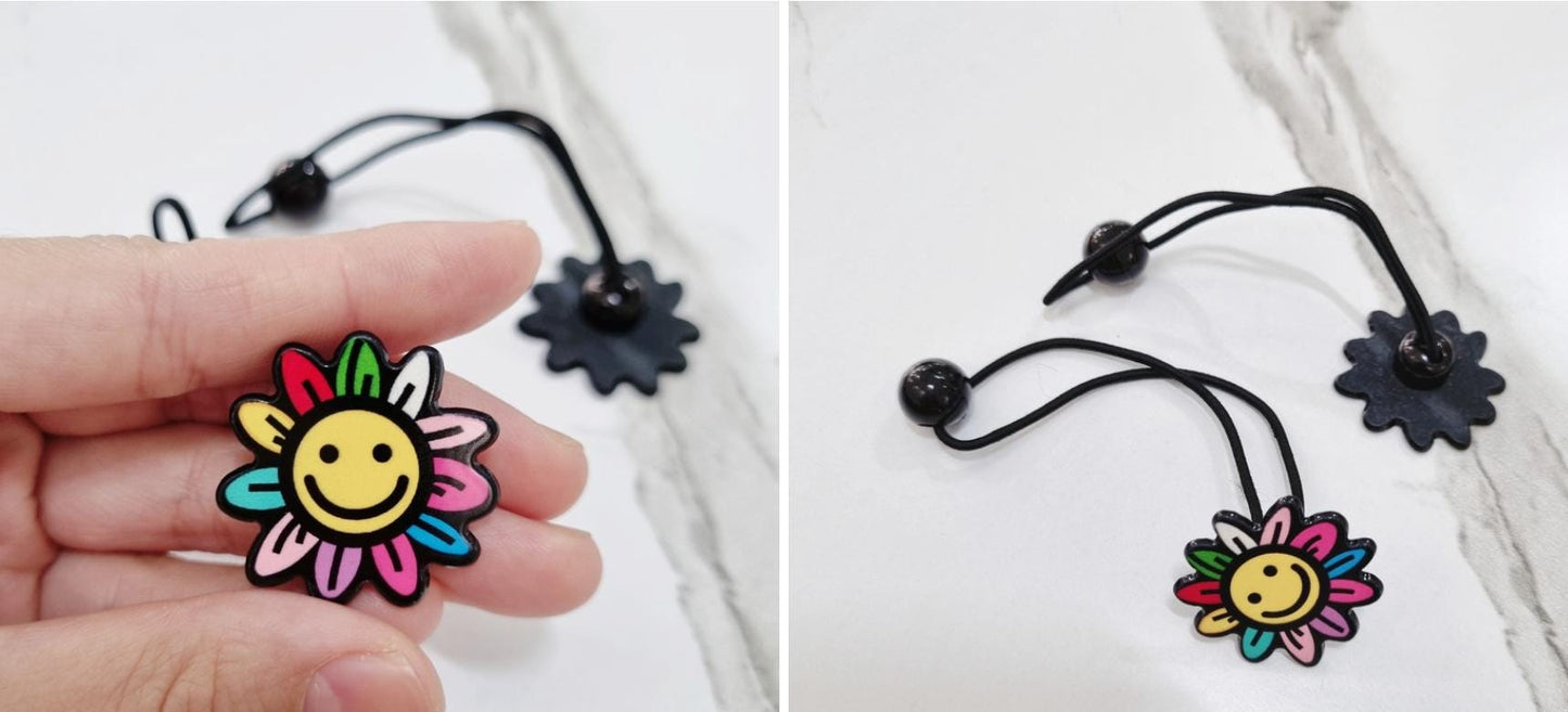 Fun Arcade Elastic Hair Tie Set Cherry & Smile Flower Styles (2 pcs) girl pigtail poppy catchy modern art waterproof strong [with Pinkluvme]