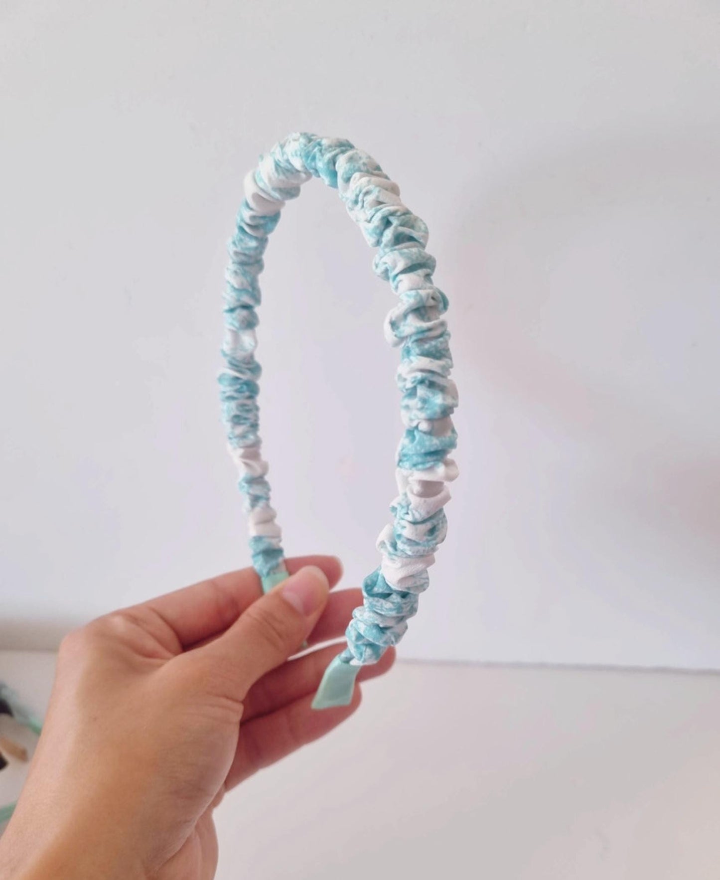 Thin Ruched Fabric Headband Pastel Paisley Pattern daily ootd mother and daughter classy summer spring wrinkled handmade [with Pinkluvme]