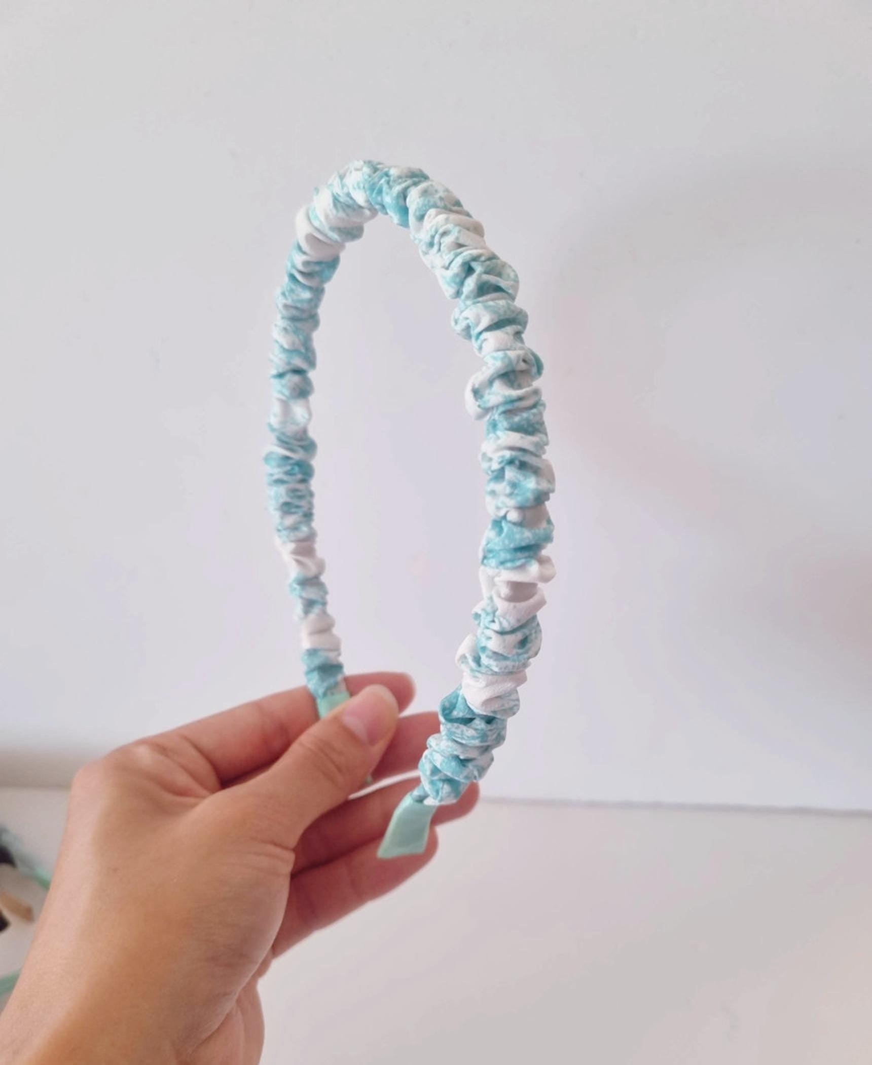 Thin Ruched Fabric Headband Pastel Paisley Pattern daily ootd mother and daughter classy summer spring wrinkled handmade [with Pinkluvme]