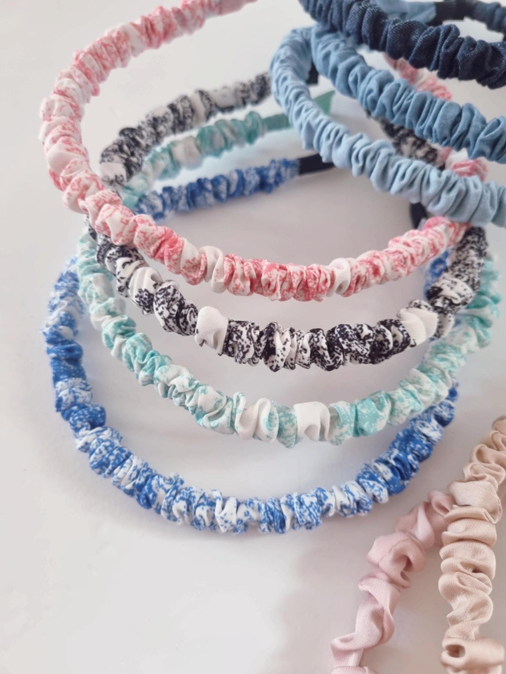 Thin Ruched Fabric Headband Pastel Paisley Pattern daily ootd mother and daughter classy summer spring wrinkled handmade [with Pinkluvme]