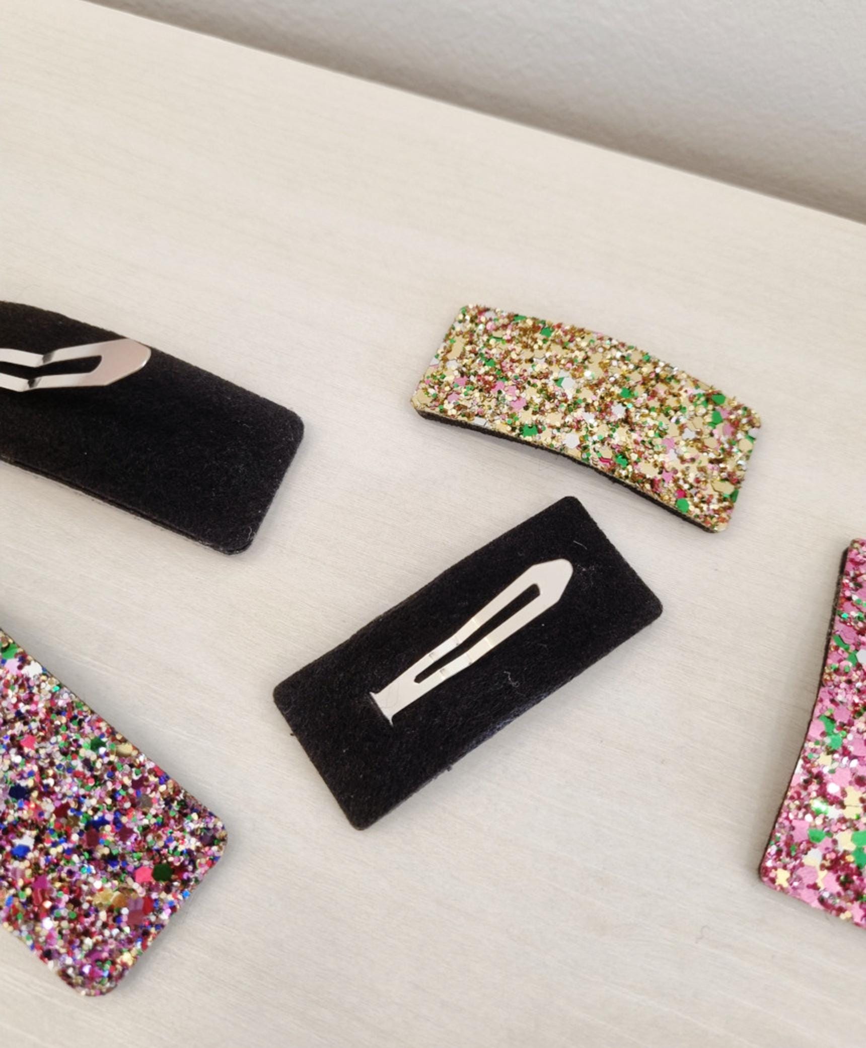 Disco Glitter Snap Hair Clips 4 colors 2 sizes Square Sparkle Pin kids retro 70s 80s party Korean Kpop idol fashion filming [with Pinkluvme]