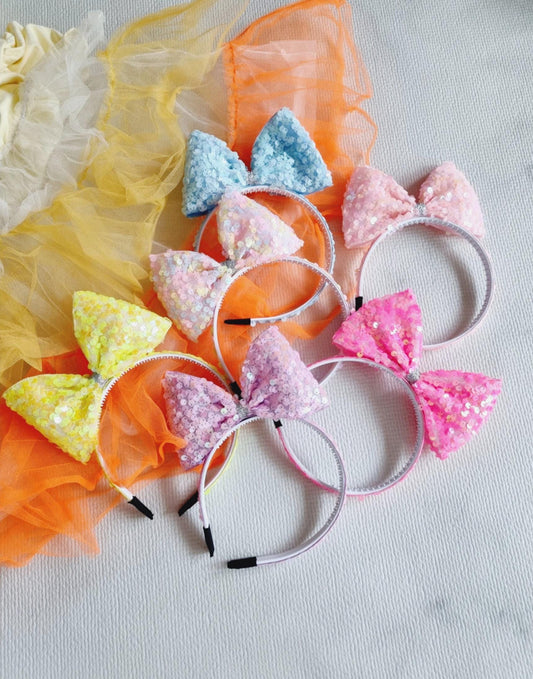 Sparkly Sequin Princess Bow Headband 6 pastel colors diagonal ribbon spangled bow hairband Kpop idol party big bow Easter [with Pinkluvme]